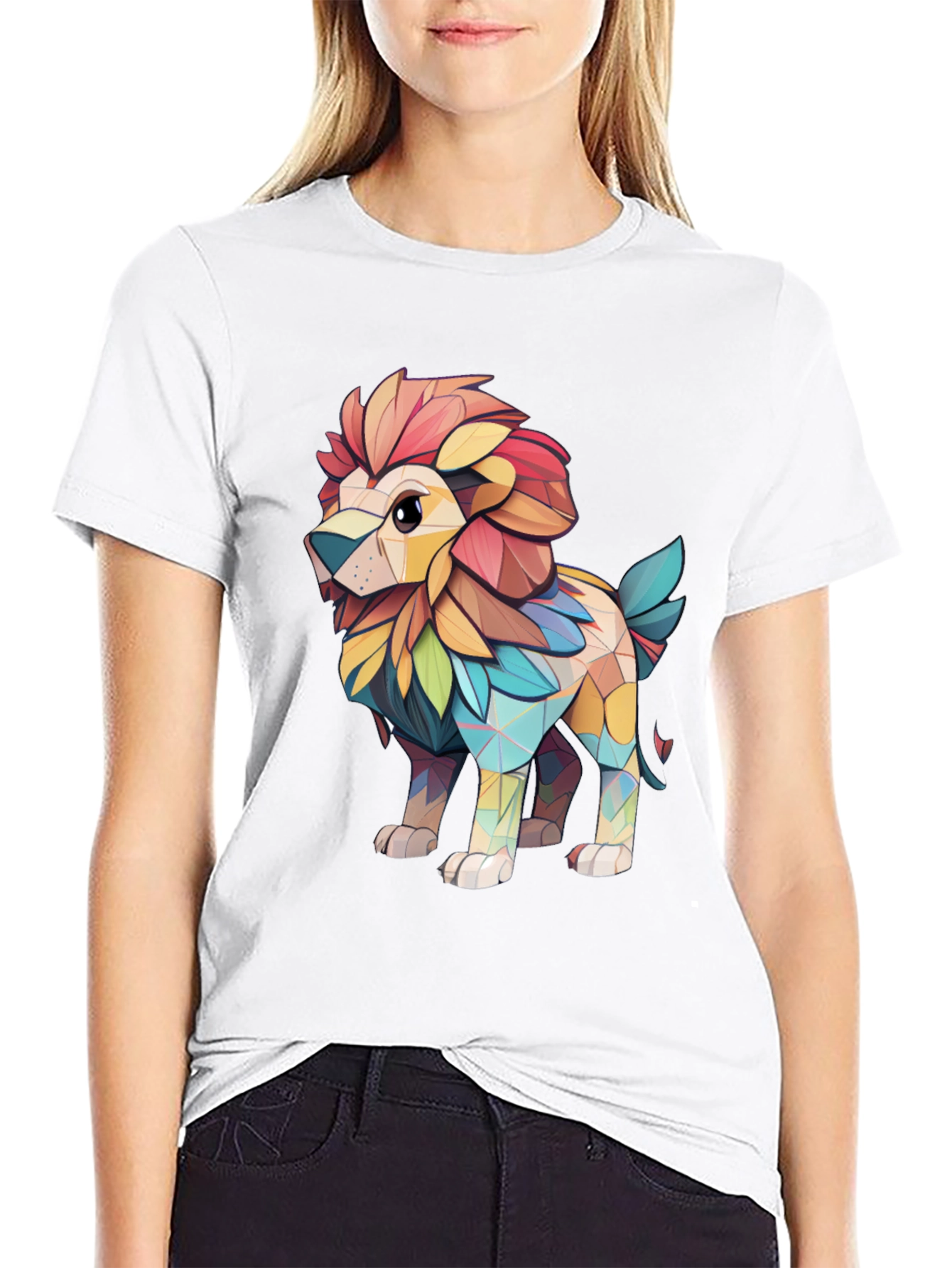 Lion Geometric Art Black T-Shirt