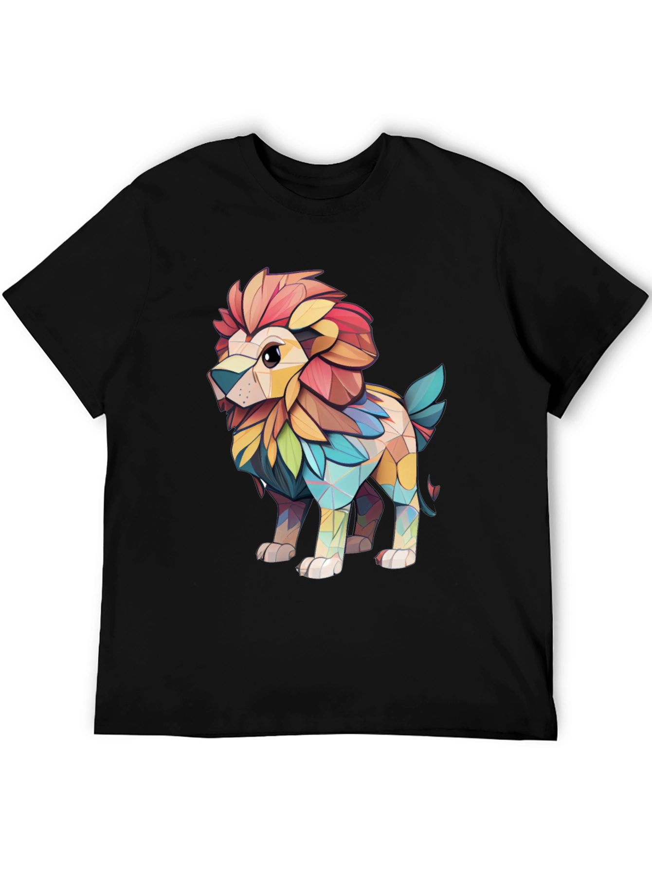 Lion Geometric Art Black T-Shirt