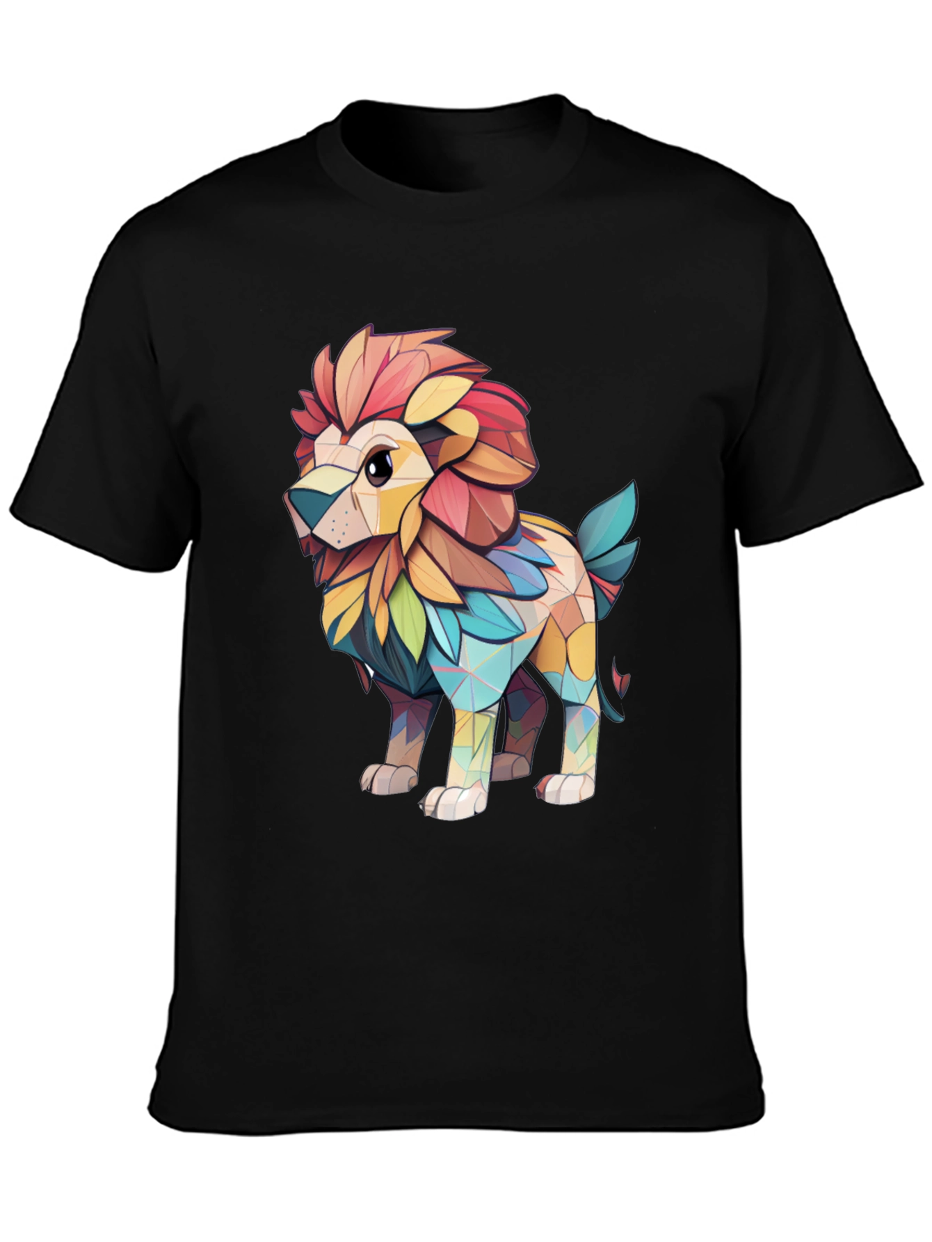 Lion Geometric Art Black T-Shirt