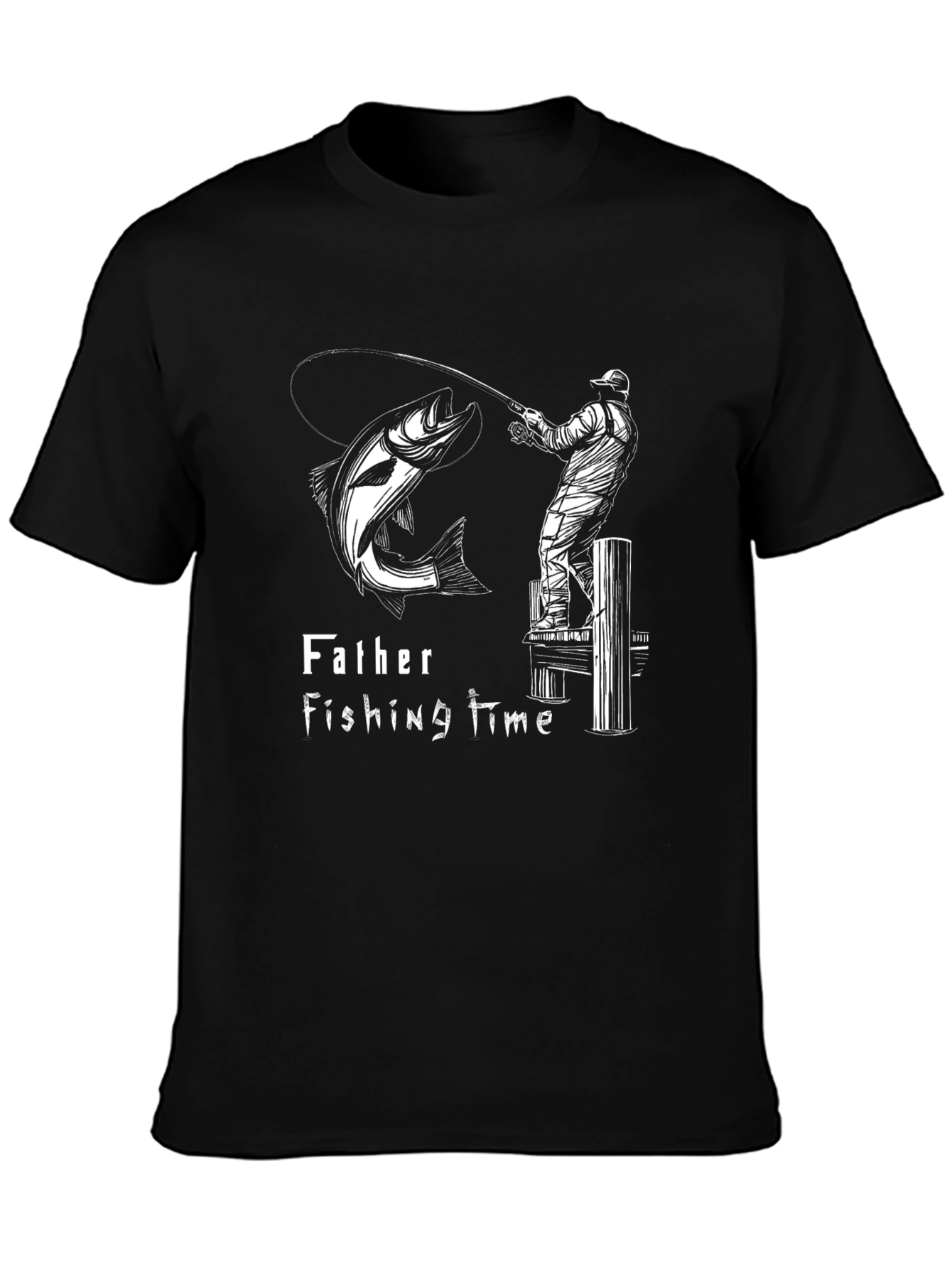 Father Fishing Time Graphic T-Shirt - Angler Dad Tee
