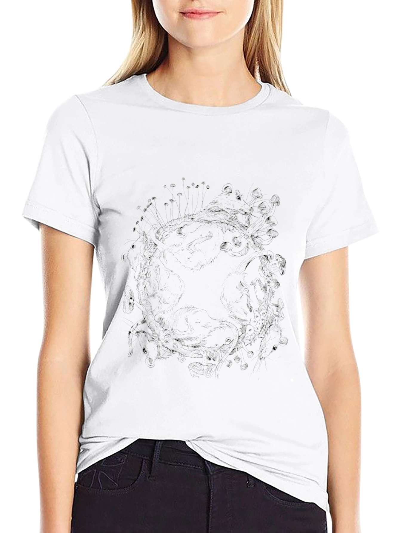 Mens Black Graphic Print Crew Neck T-Shirt