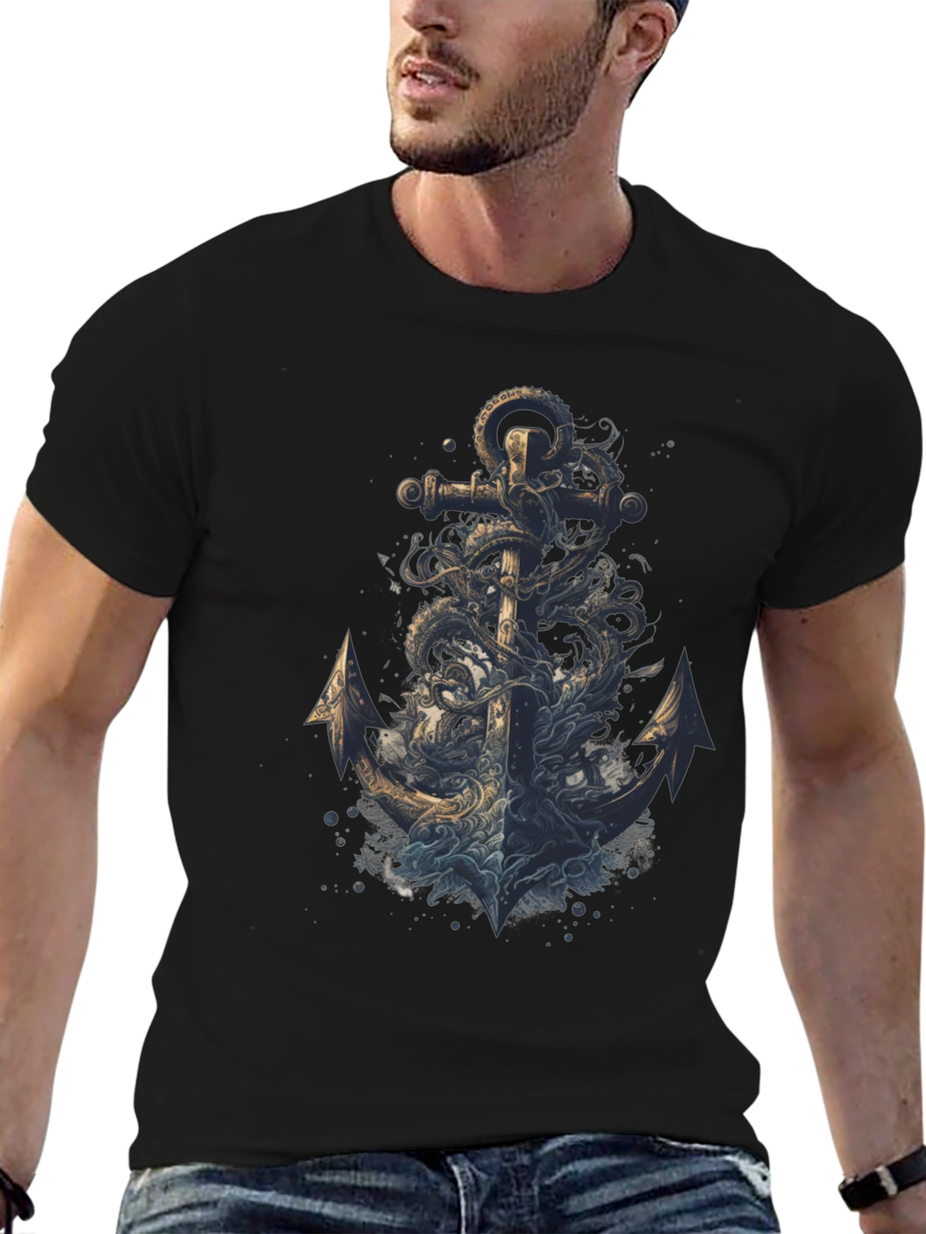 Anchor Octopus Graphic Tee - Mens Black T-Shirt