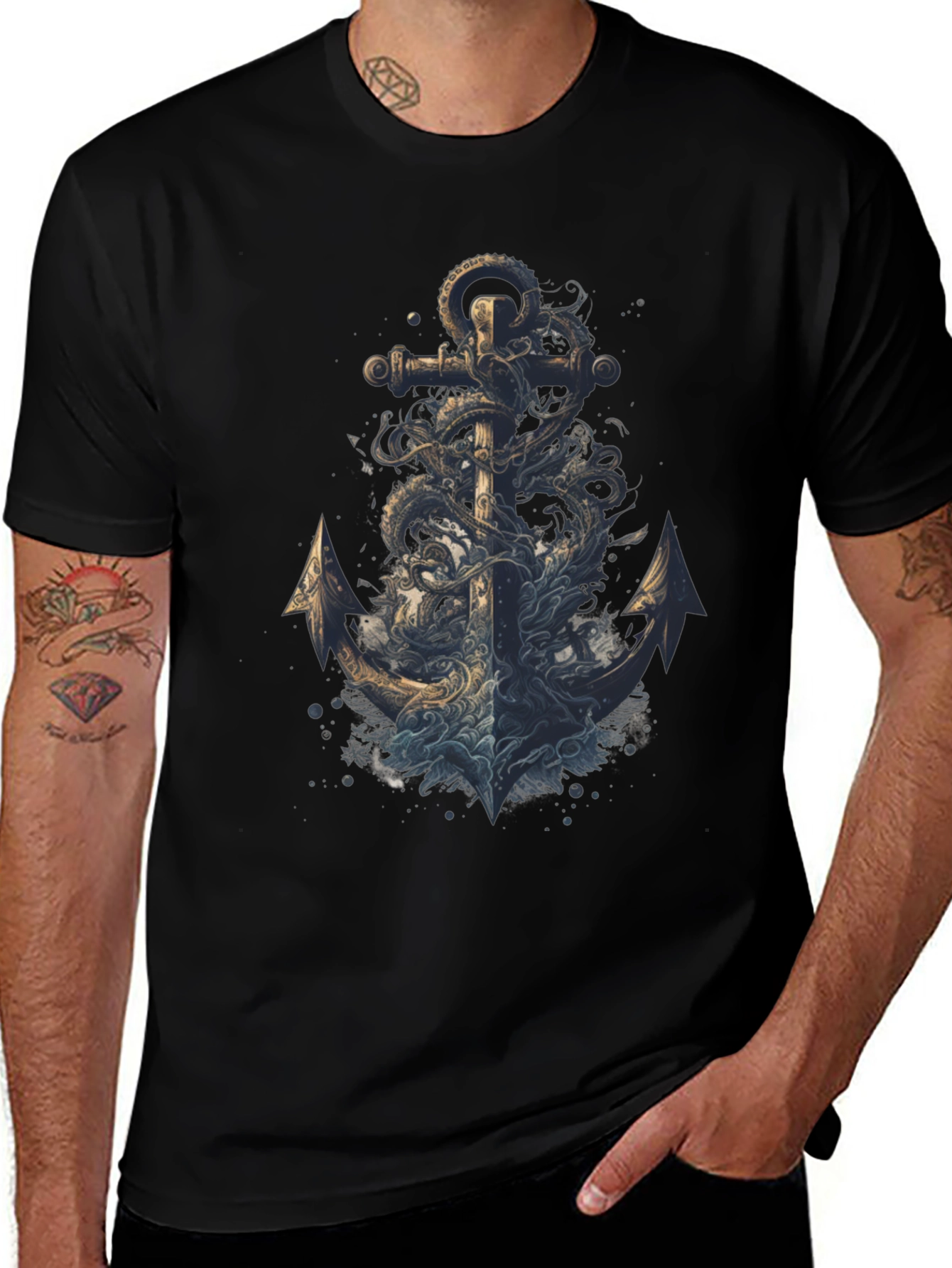 Anchor Octopus Graphic Tee - Mens Black T-Shirt