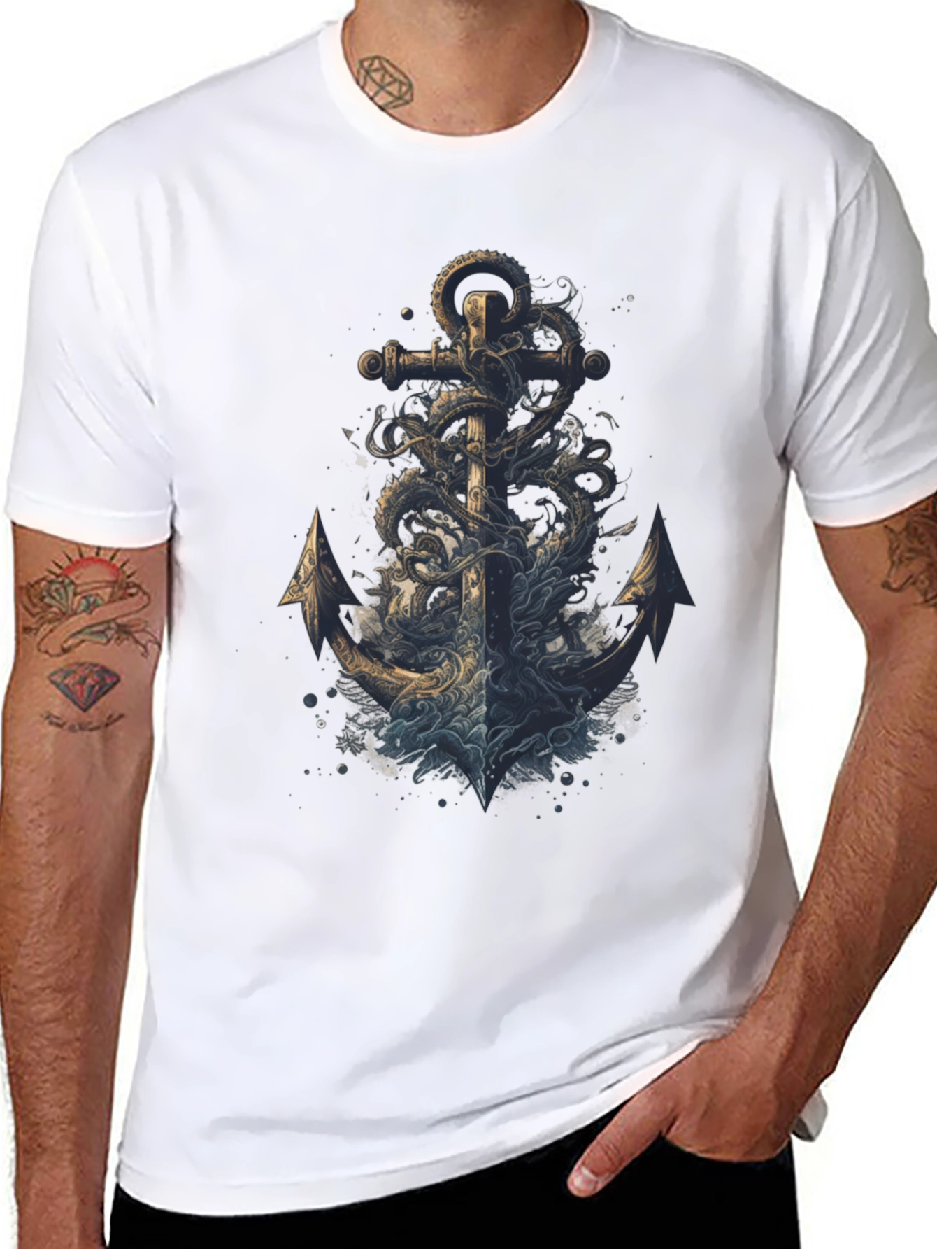 Anchor Octopus Graphic Tee - Mens Black T-Shirt