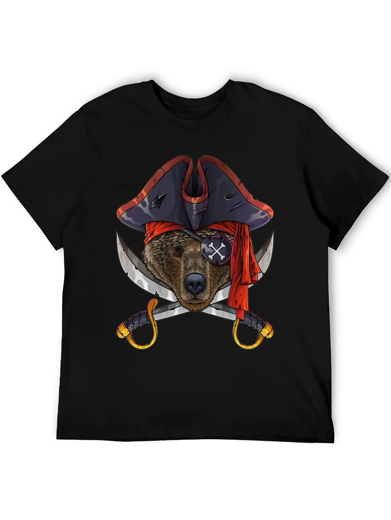 Pirate Bear Graphic Tee - Black Cotton T-Shirt