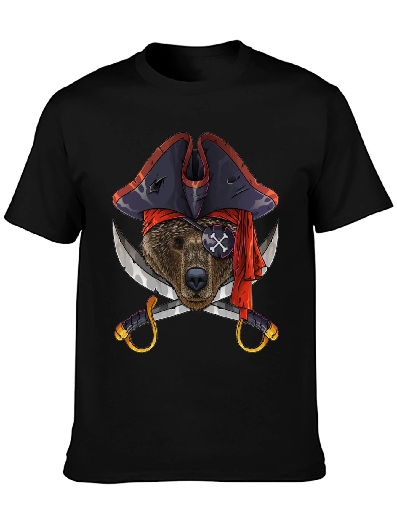 Pirate Bear Graphic Tee - Black Cotton T-Shirt
