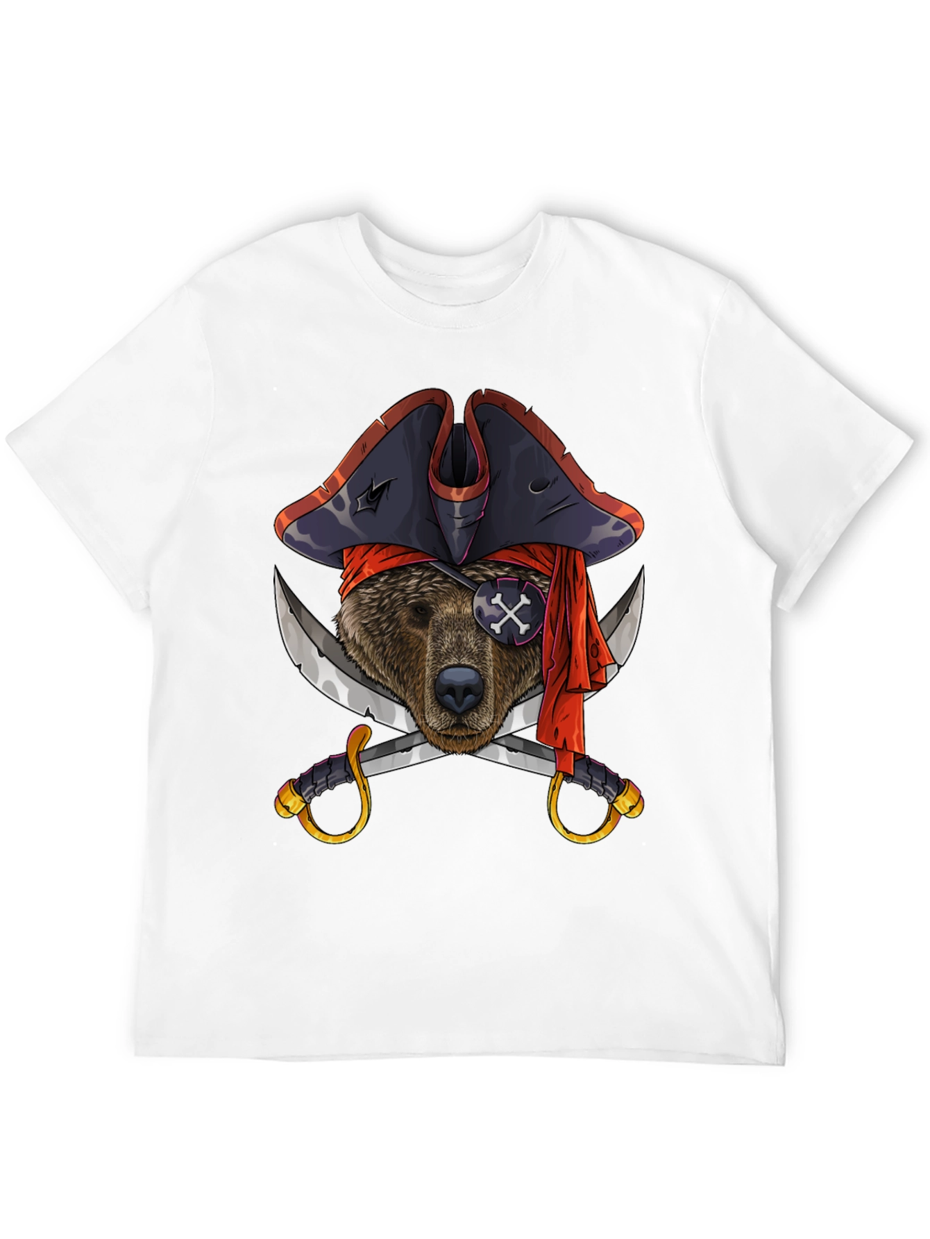 Pirate Bear Graphic Tee - Black Cotton T-Shirt