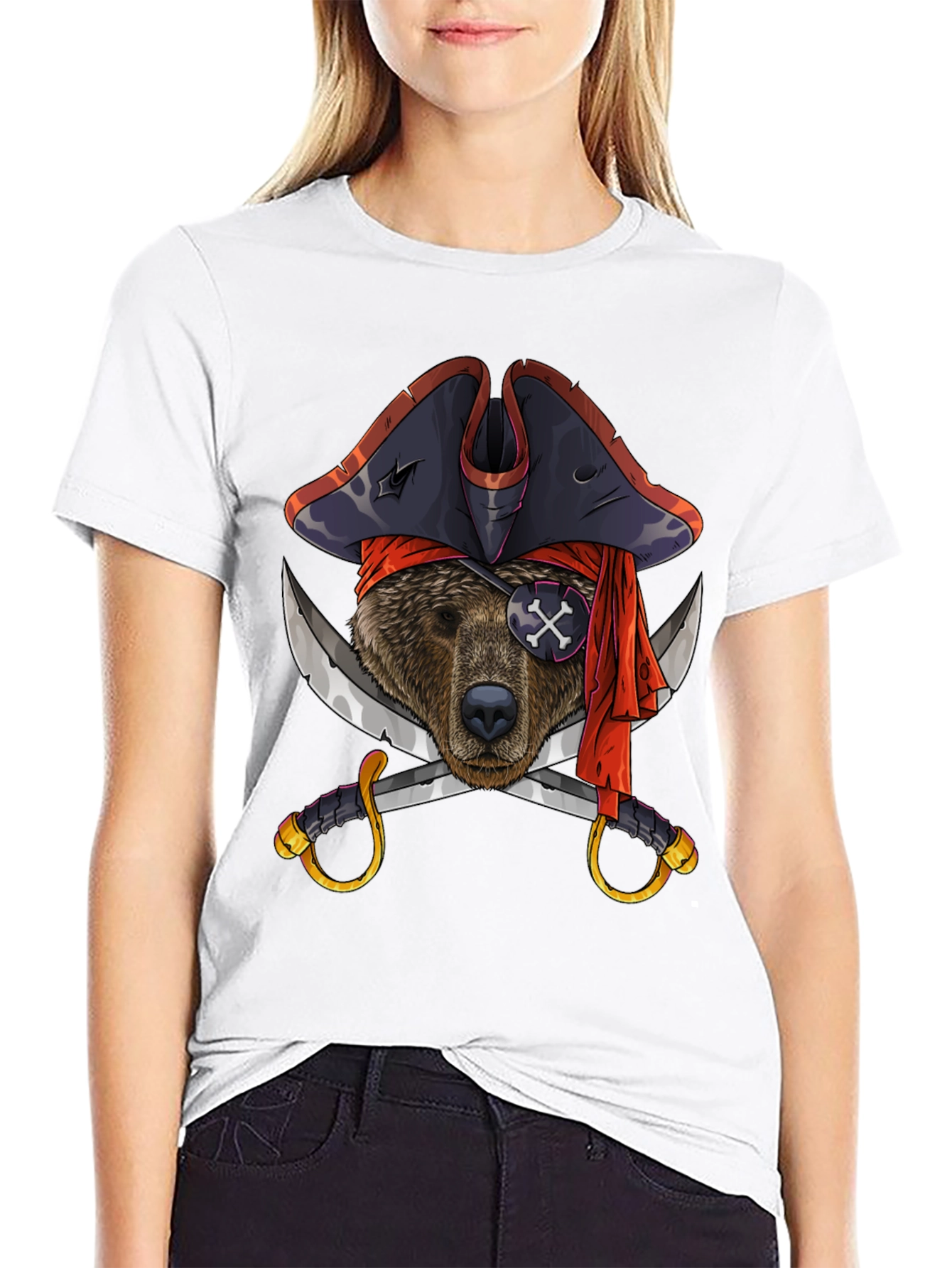 Pirate Bear Graphic Tee - Black Cotton T-Shirt