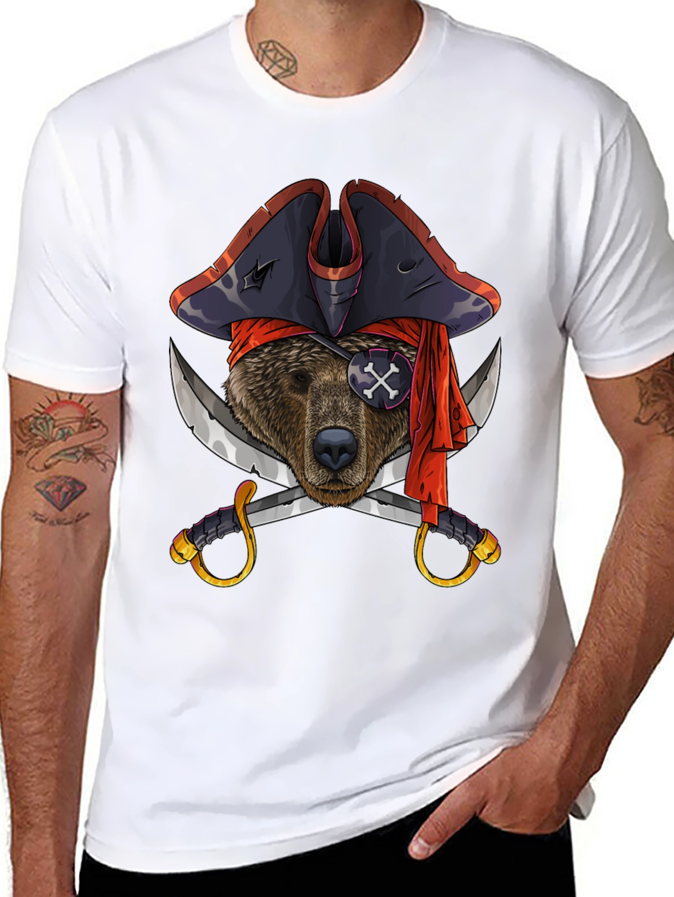 Pirate Bear Graphic Tee - Black Cotton T-Shirt
