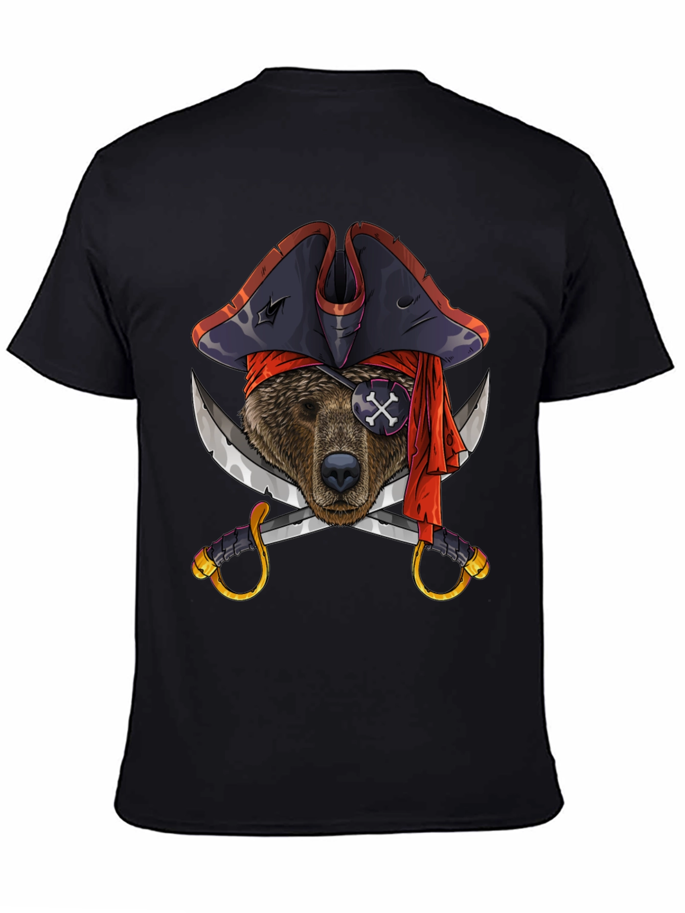 Pirate Bear Graphic Tee - Black Cotton T-Shirt