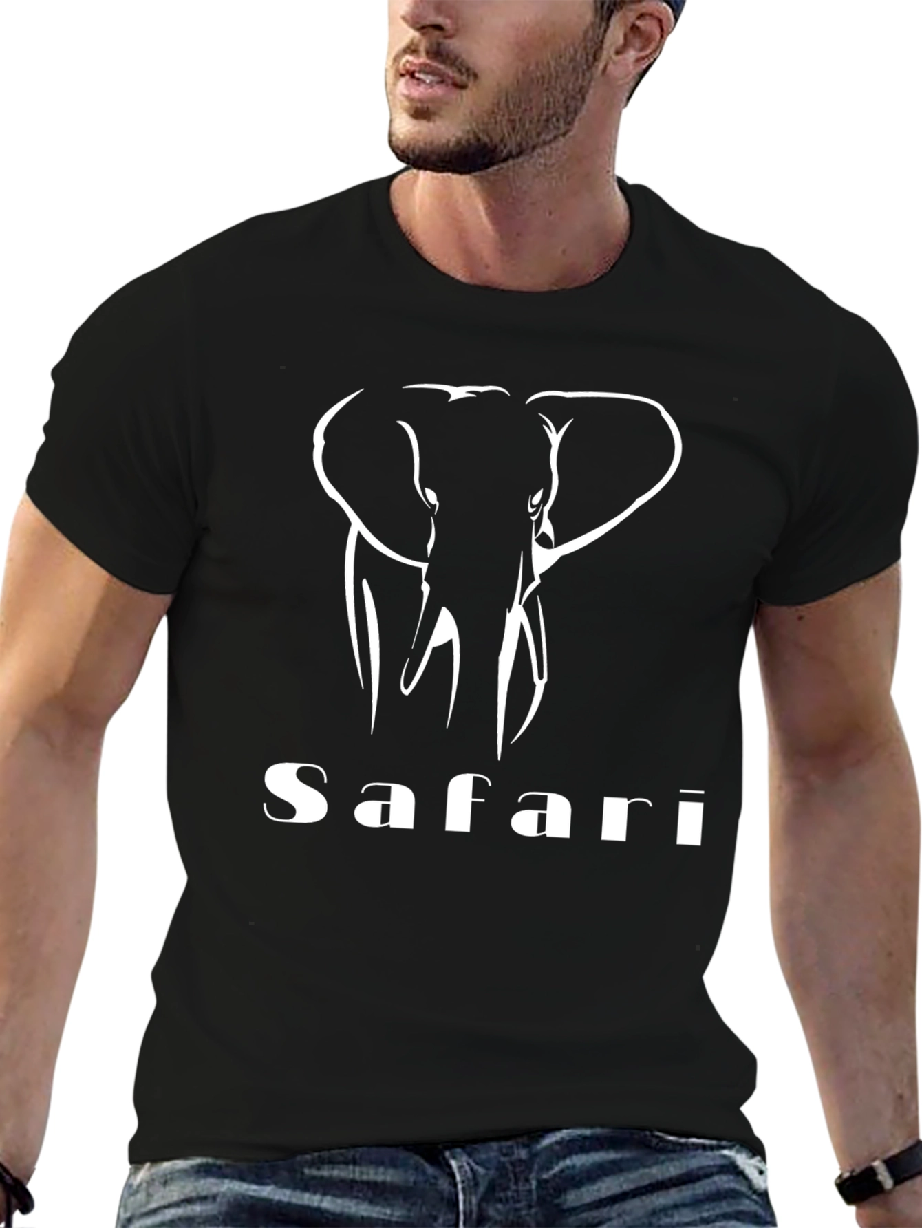 Safari Elephant Graphic Black T-Shirt