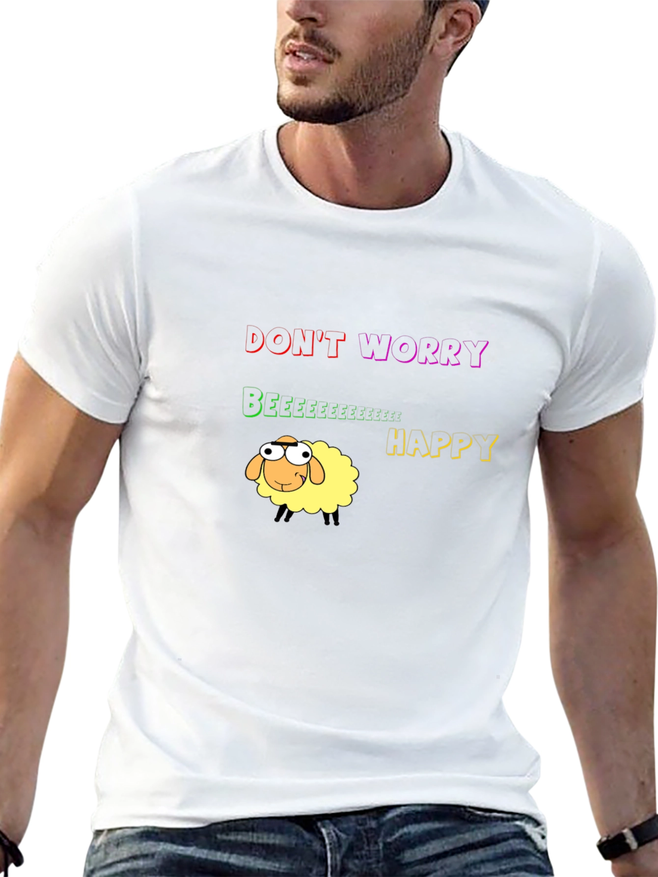 Dont Worry Be Happy Sheep Graphic T-Shirt