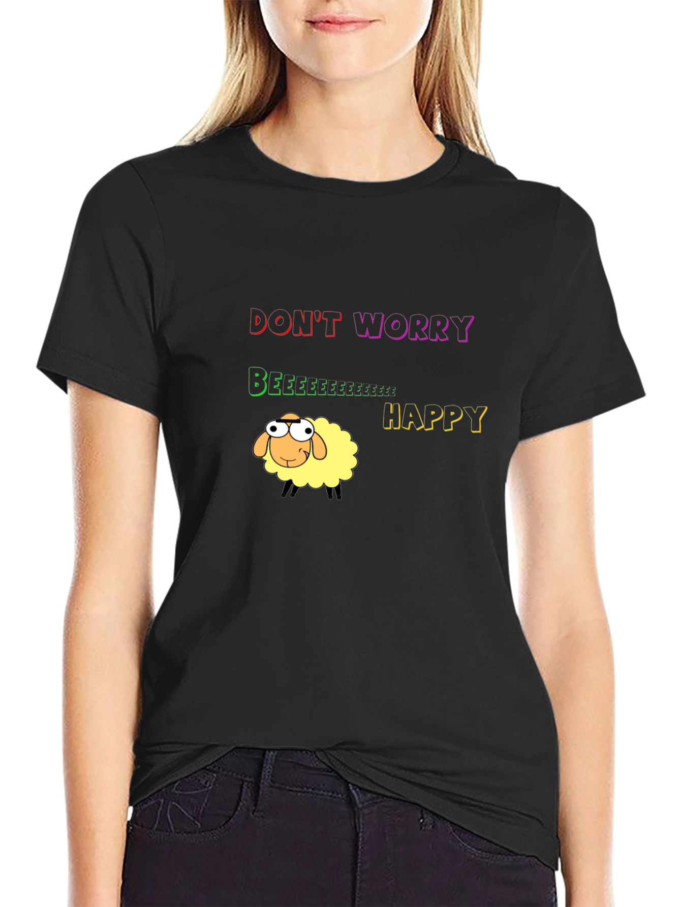 Dont Worry Be Happy Sheep Graphic T-Shirt