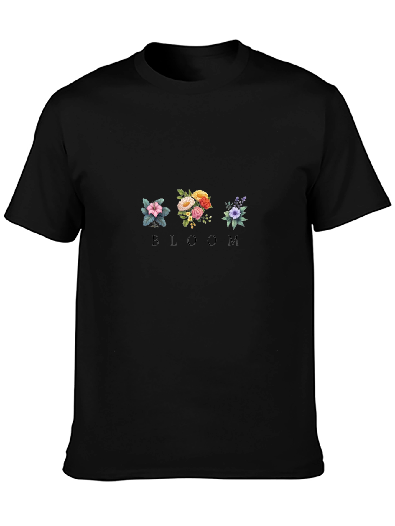 Floral Bloom Graphic Black T-Shirt