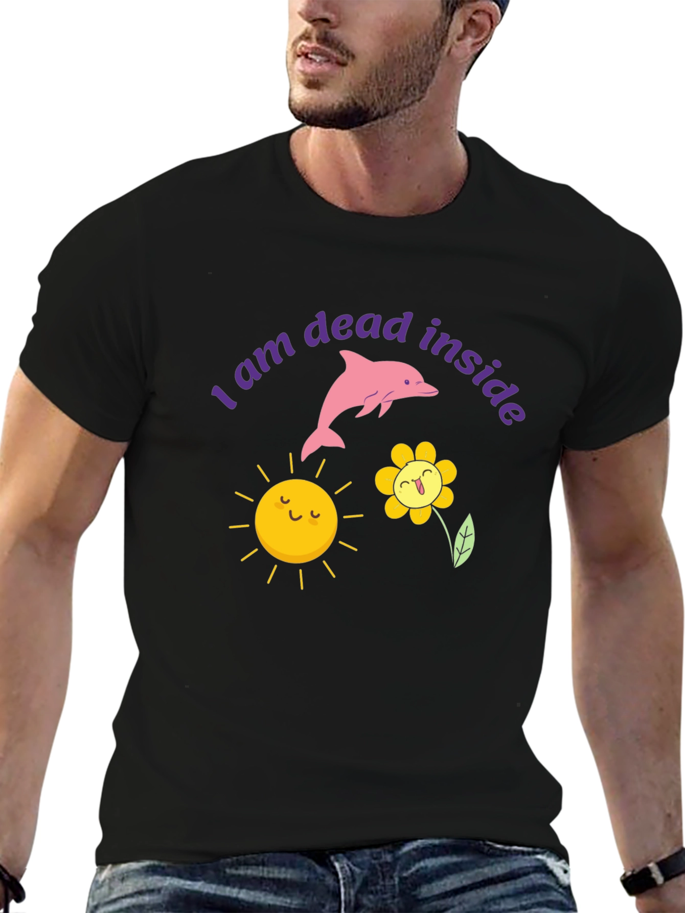 Dead Inside Dolphin Graphic Tee - Trendy Unisex T-Shirt