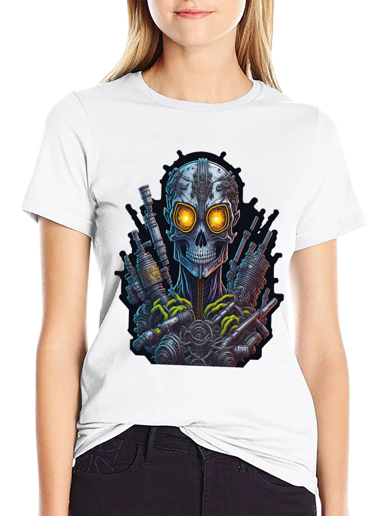 Steampunk Skull Graphic Tee - Edgy Robot Design