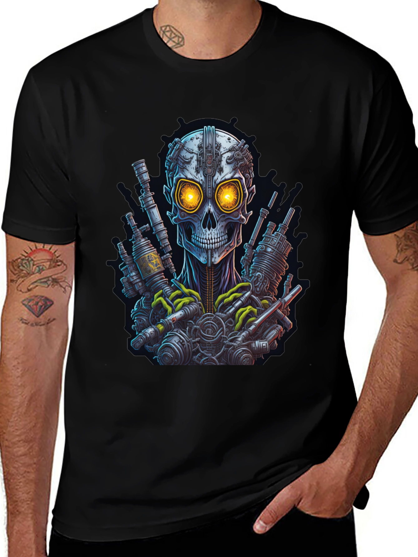 Steampunk Skull Graphic Tee - Edgy Robot Design