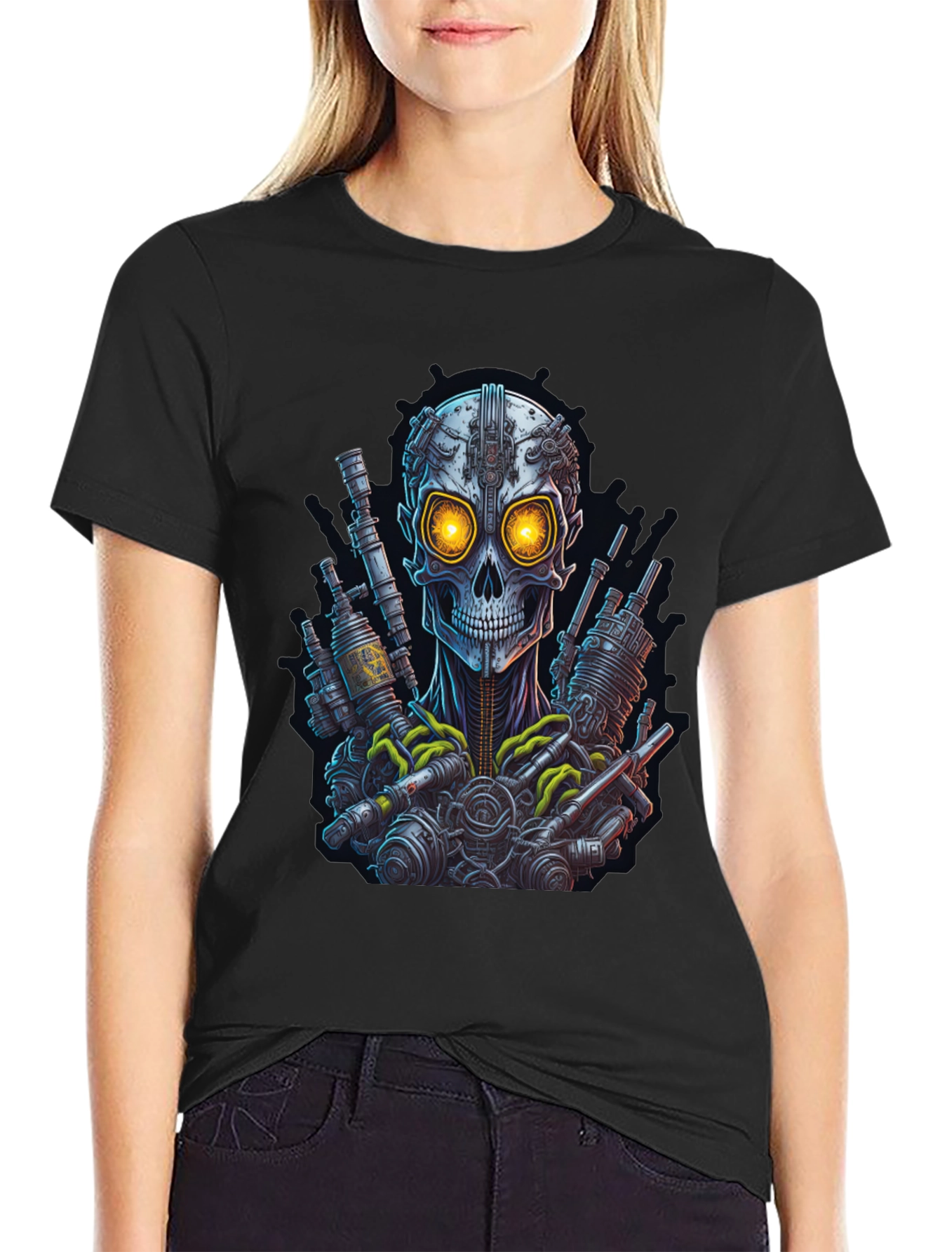 Steampunk Skull Graphic Tee - Edgy Robot Design