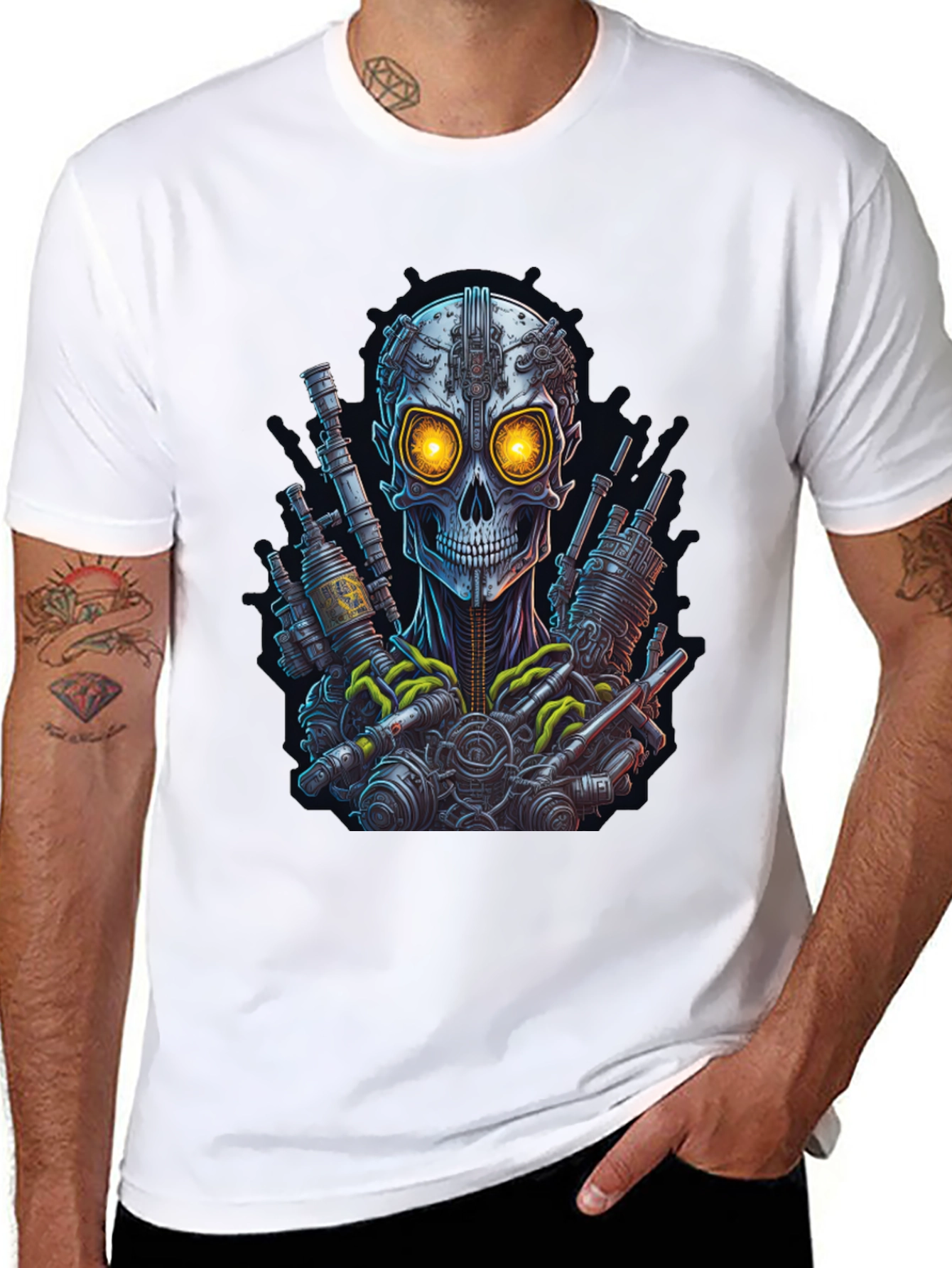 Steampunk Skull Graphic Tee - Edgy Robot Design