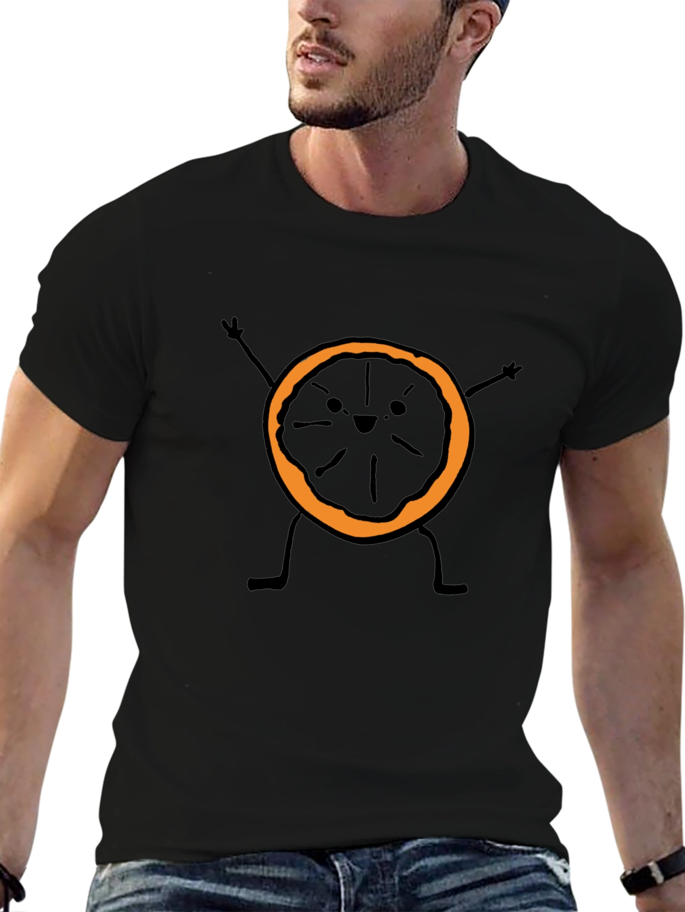 Funny Orange Slice Graphic Tee - Black