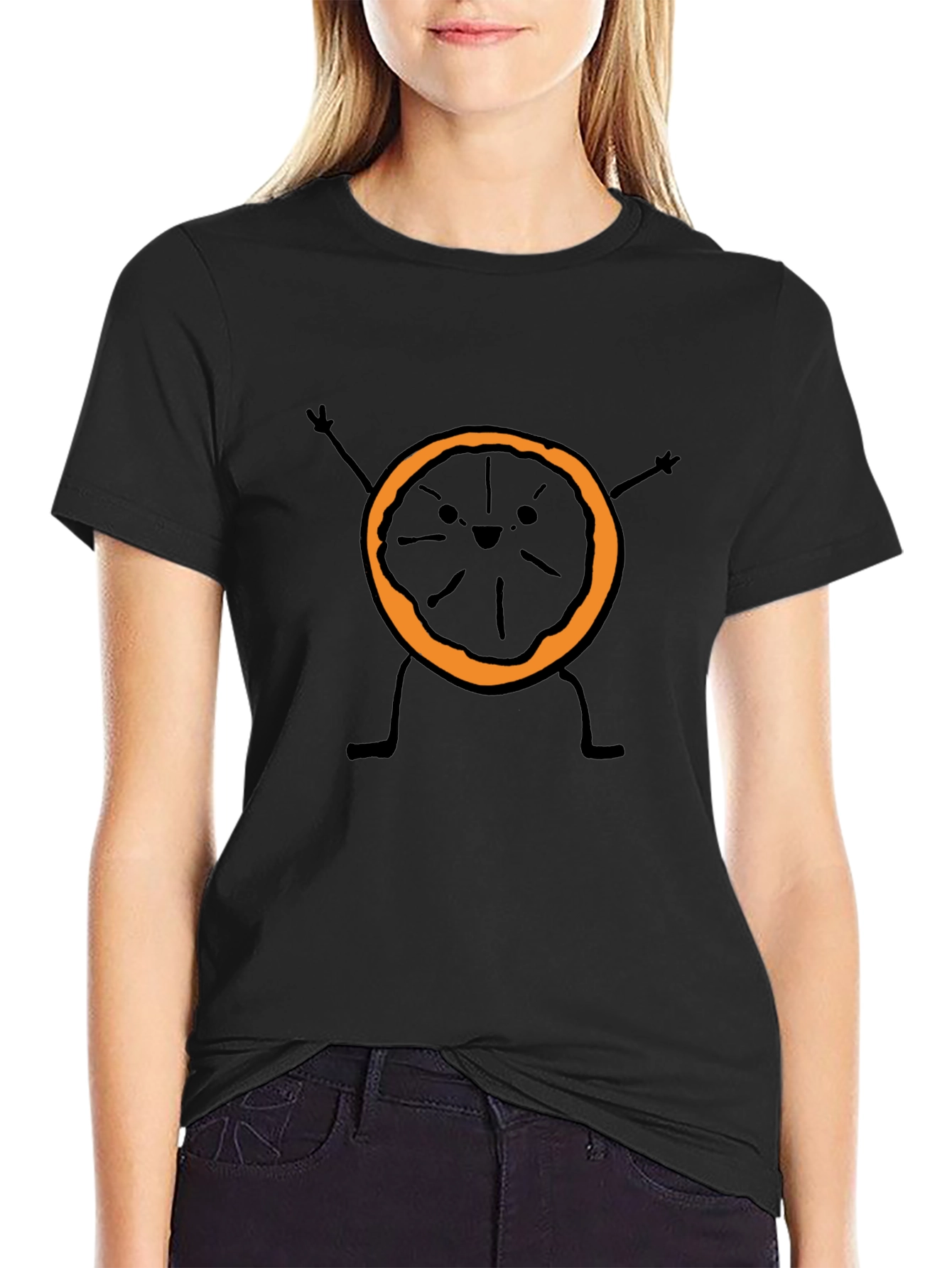 Funny Orange Slice Graphic Tee - Black