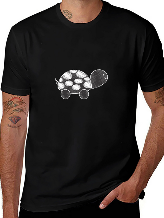 Cute Turtle Graphic Tee - Black Cotton Shirt