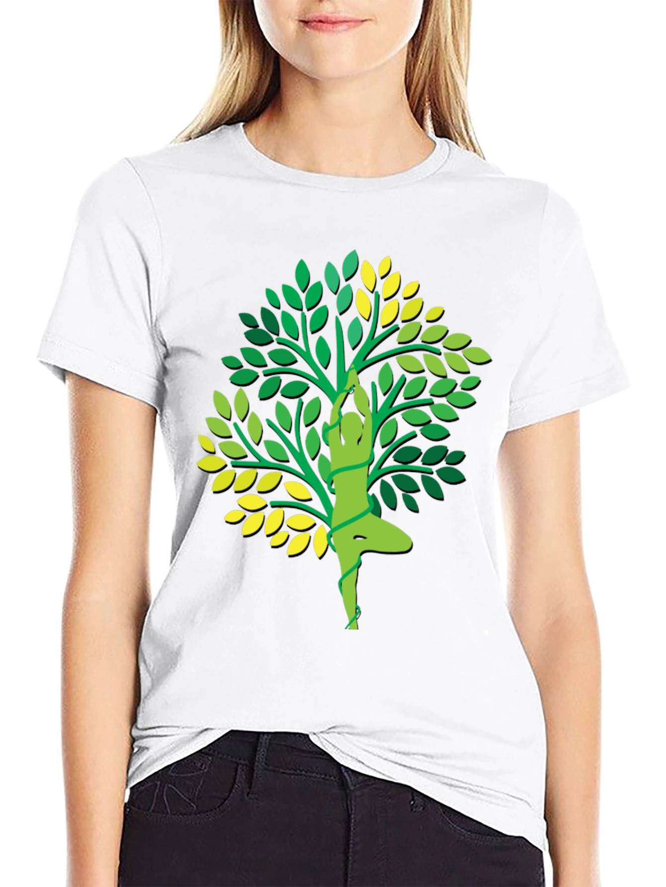 Yoga Tree Graphic Tee - Black Cotton T-Shirt