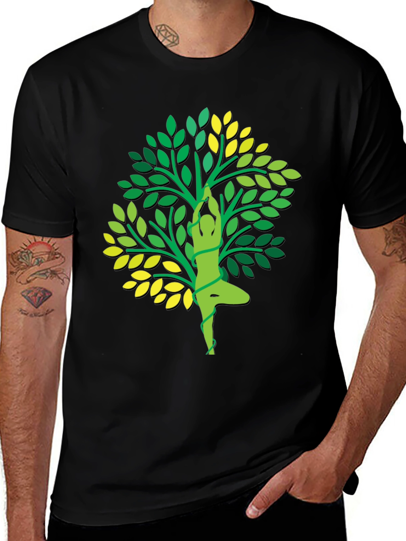 Yoga Tree Graphic Tee - Black Cotton T-Shirt
