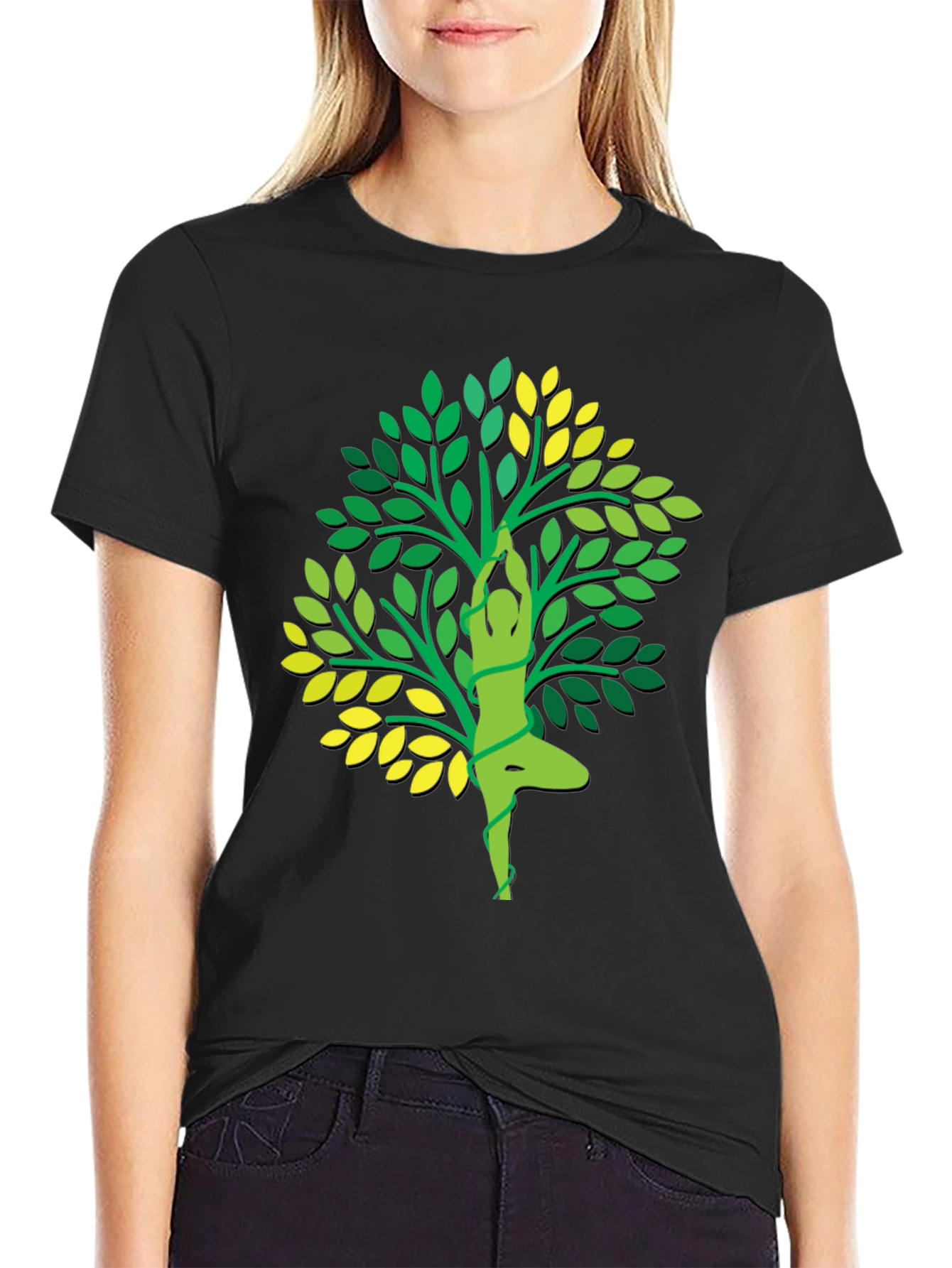 Yoga Tree Graphic Tee - Black Cotton T-Shirt