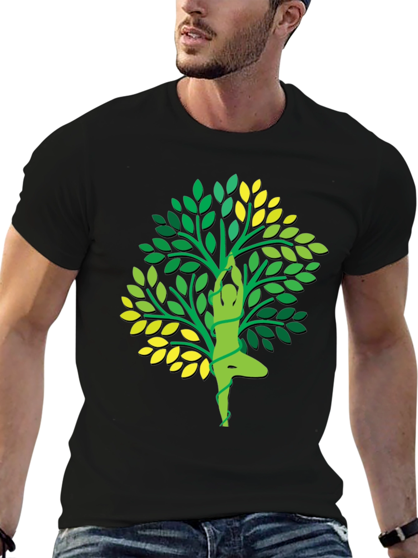 Yoga Tree Graphic Tee - Black Cotton T-Shirt