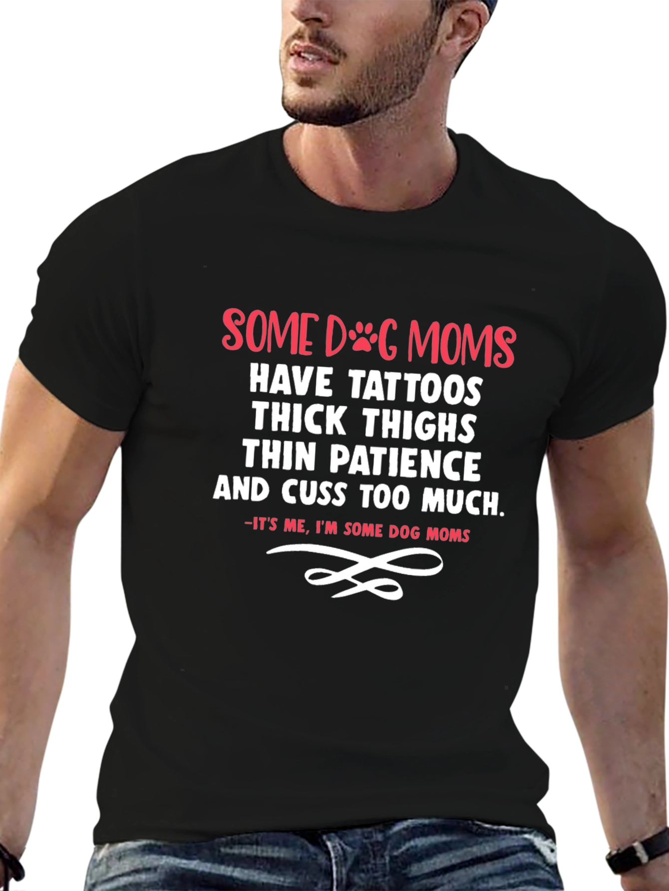 Funny Dog Mom Black Graphic T-Shirt – Bold Pink & White Print