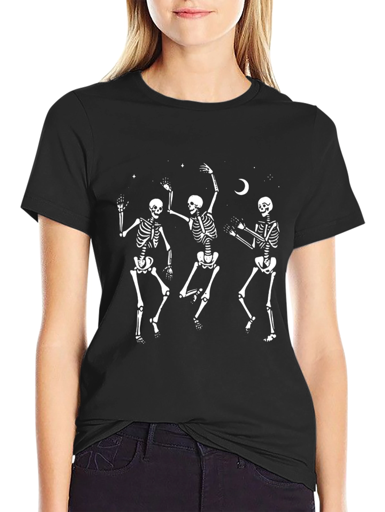 Dancing Skeletons Graphic Tee - Black Cotton T-Shirt