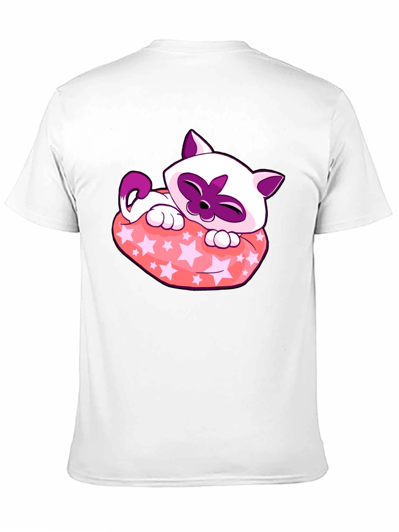 Cute Cartoon Cat Star Pillow Black T-Shirt