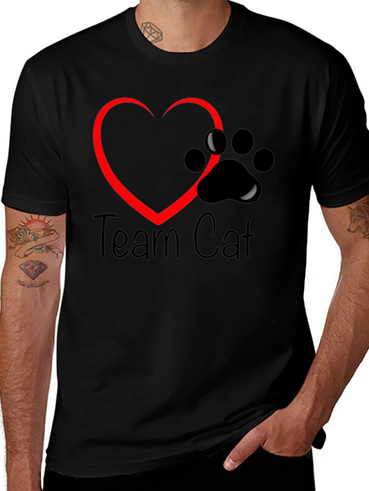 Team Cat T-Shirt - Heart & Paw Print Graphic Tee