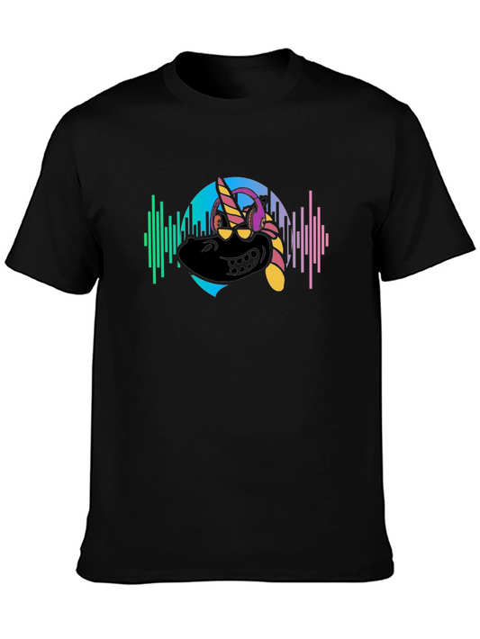 Unicorn DJ Graphic Tee - Black Cotton T-Shirt