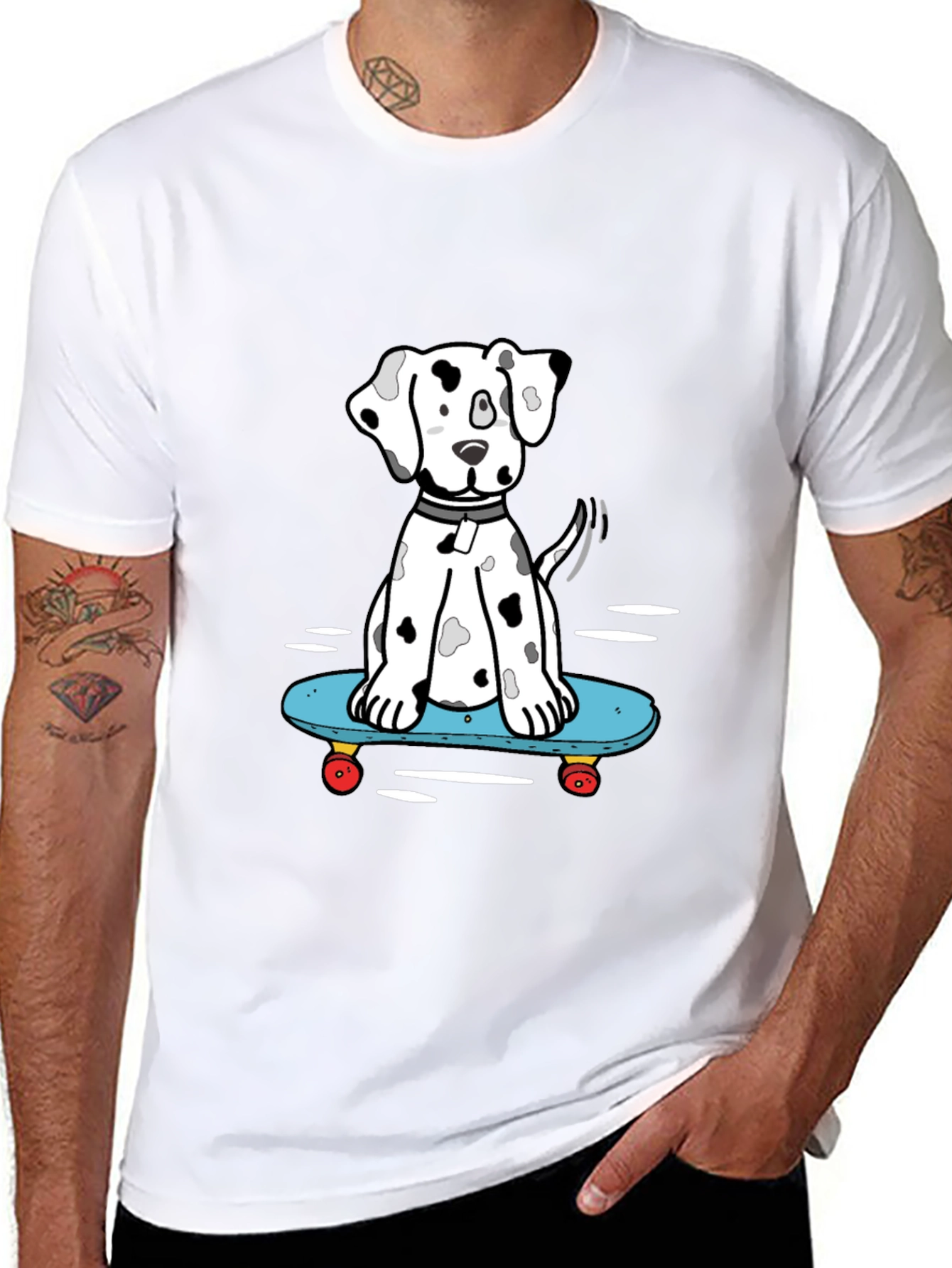 Skateboarding Dalmatian T-Shirt – Funny Dog Skate Graphic Tee