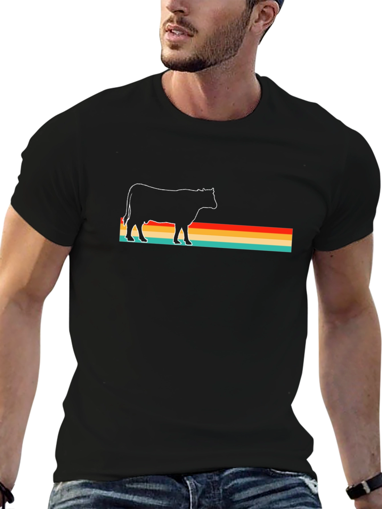 Retro Cow Graphic Black T-Shirt