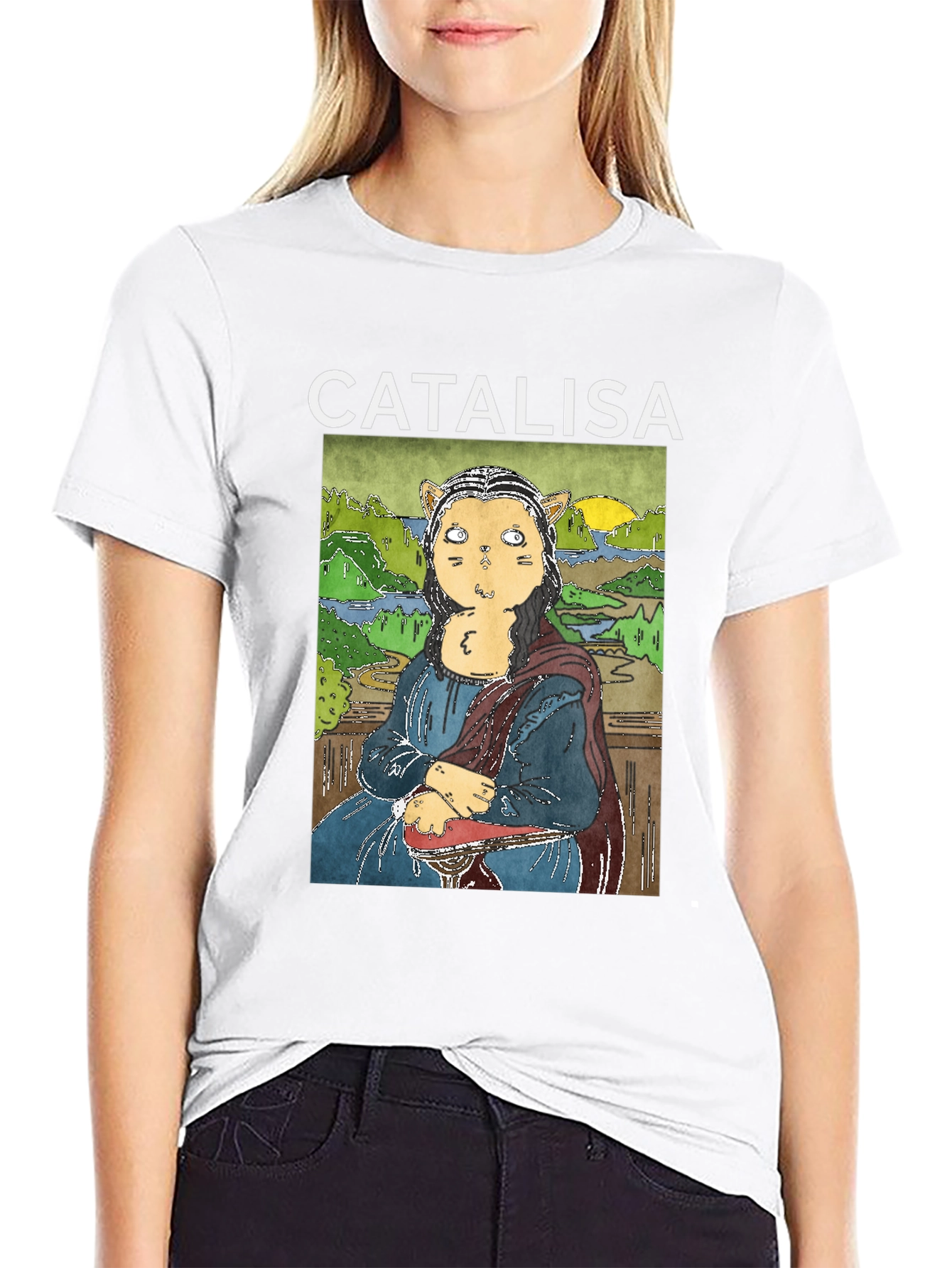 Catalisa Cat Mona Lisa Art T-Shirt