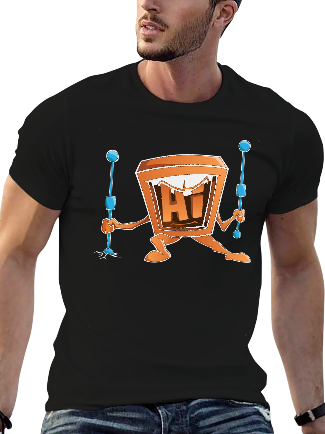 Cartoon TV Man Black T-Shirt