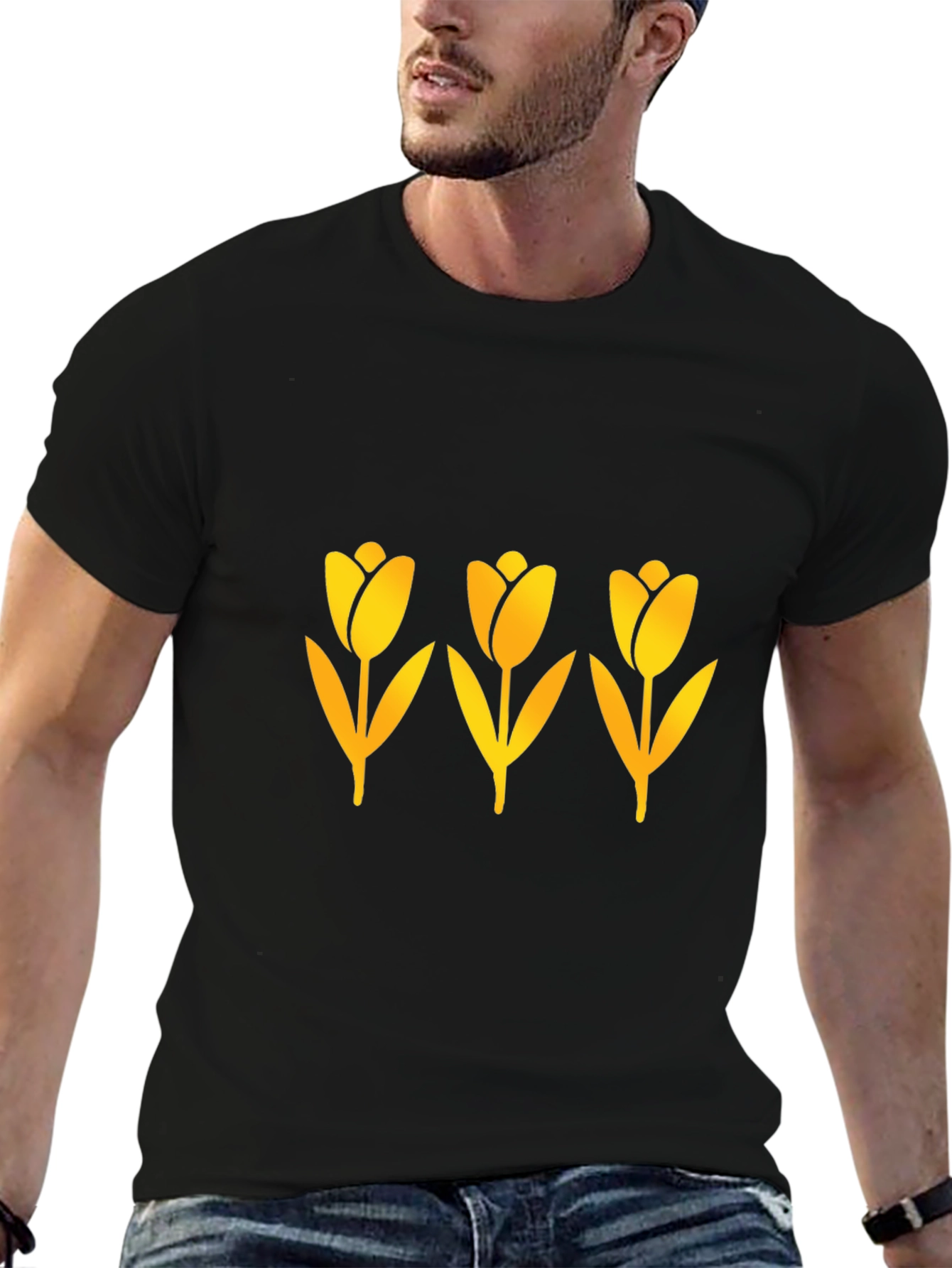 Mens Black Tulip Graphic Tee