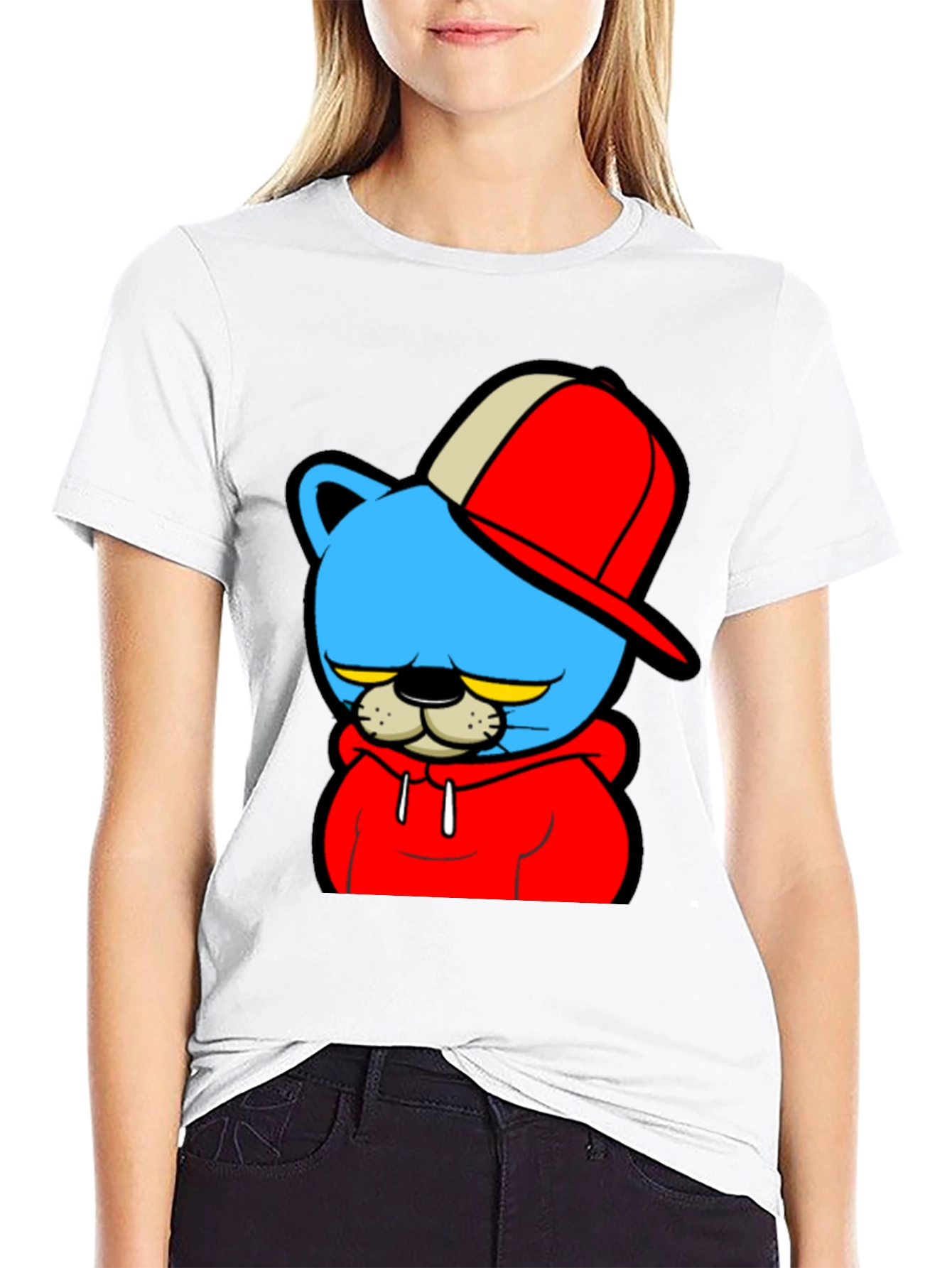 Cartoon Cat Graphic Black T-Shirt