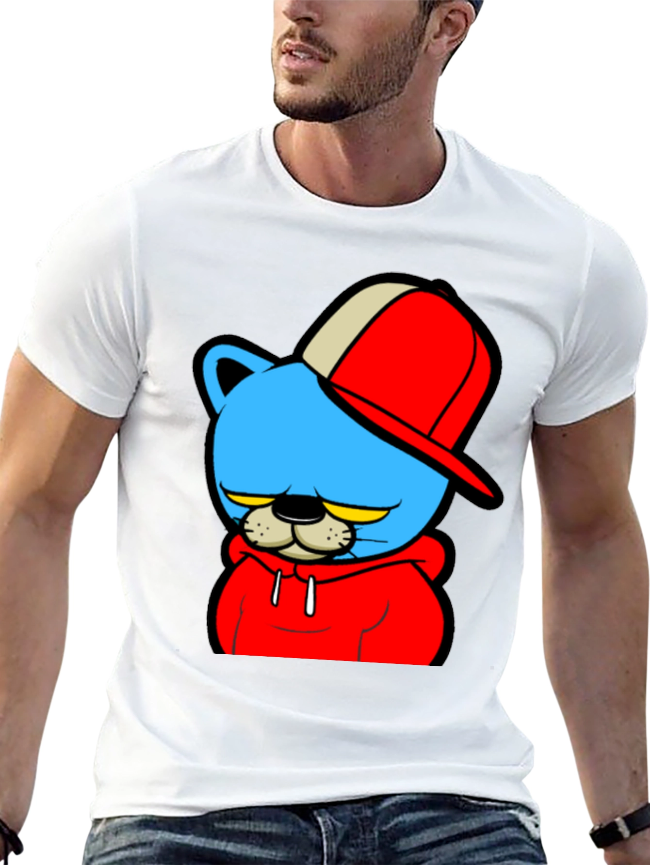 Cartoon Cat Graphic Black T-Shirt