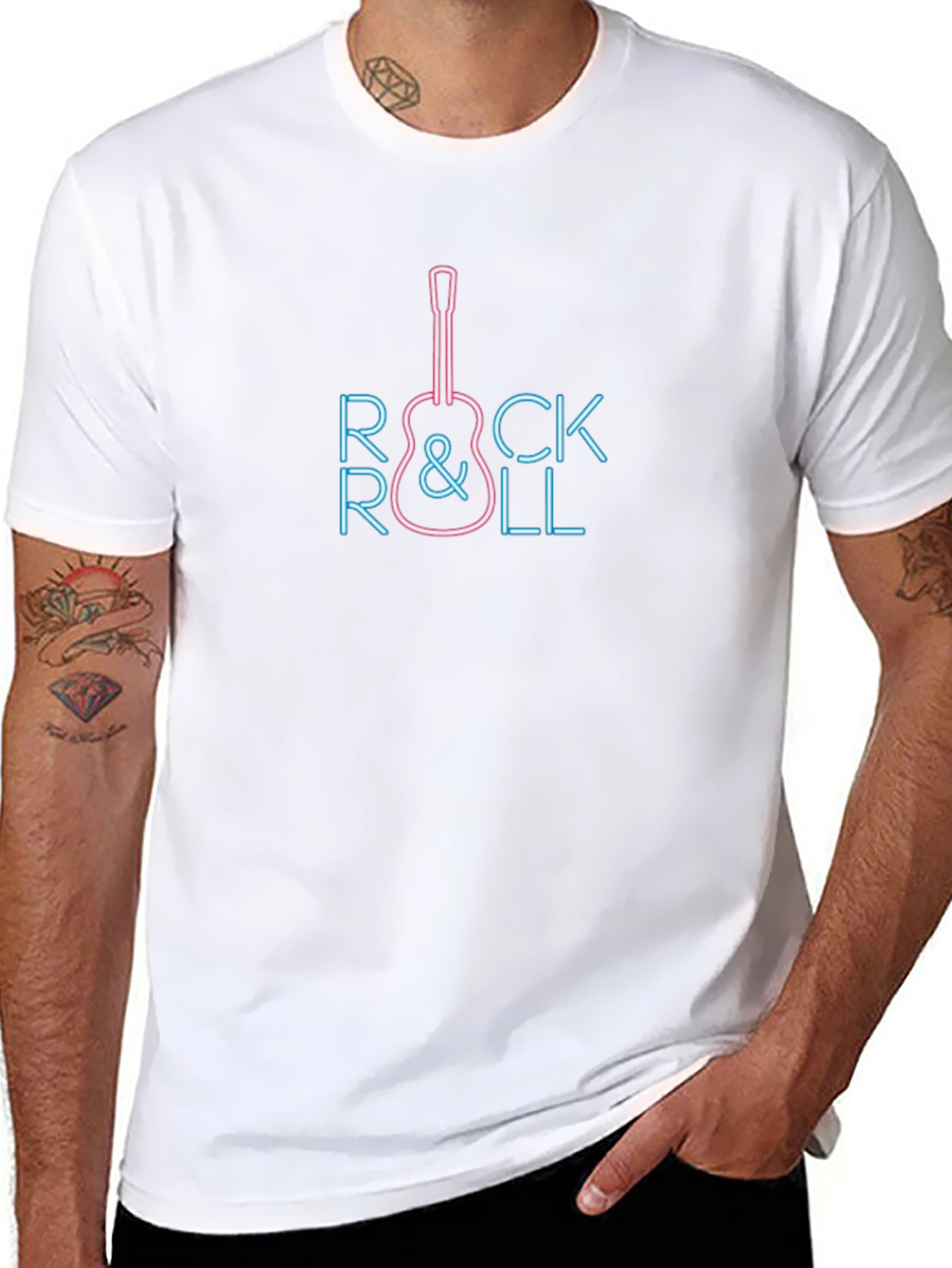 Neon Rock & Roll Guitar Graphic Tee