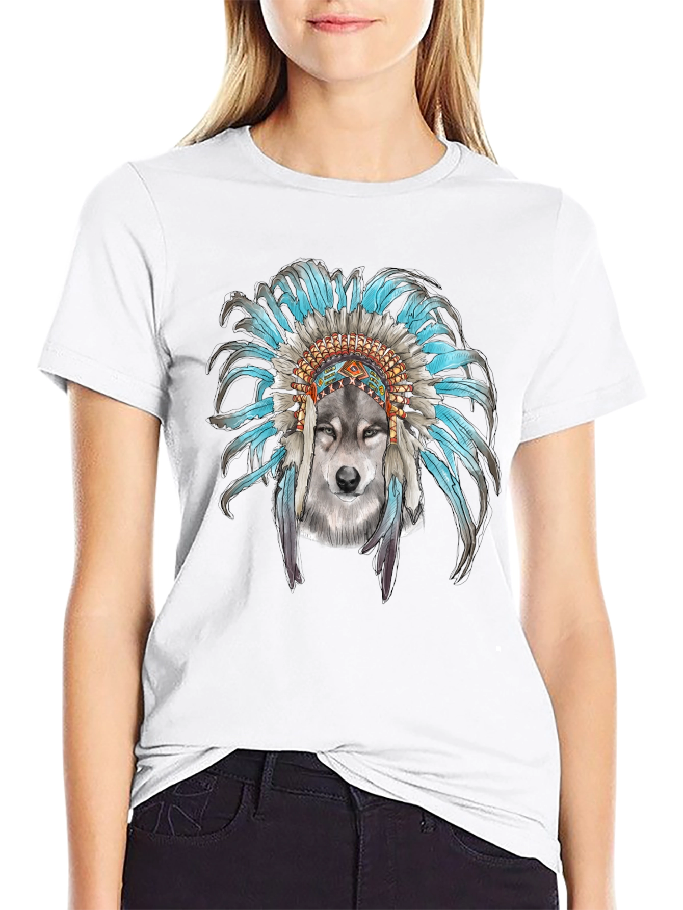 Wolf Headdress Graphic Tee - Cool Mens T-Shirt