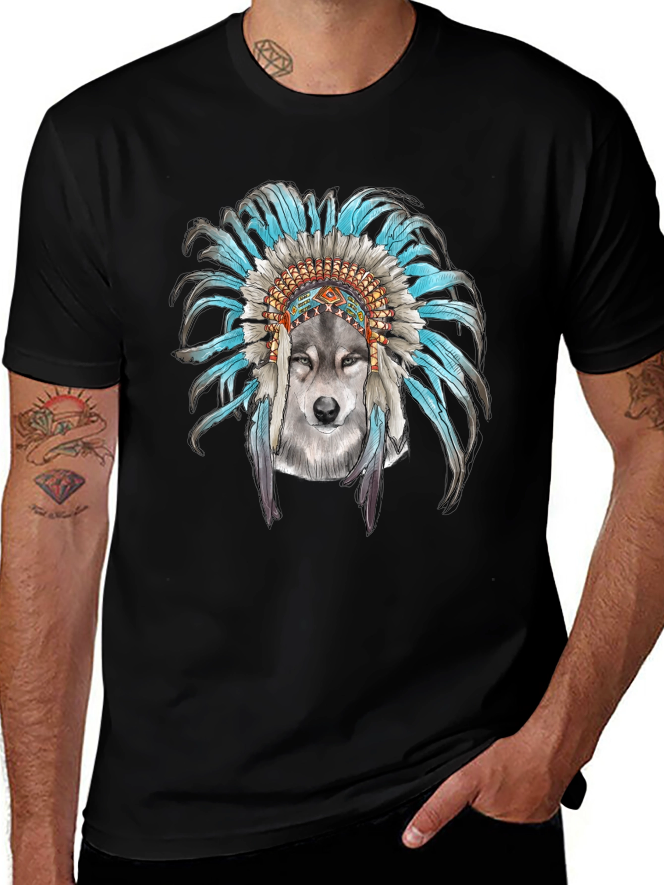 Wolf Headdress Graphic Tee - Cool Mens T-Shirt