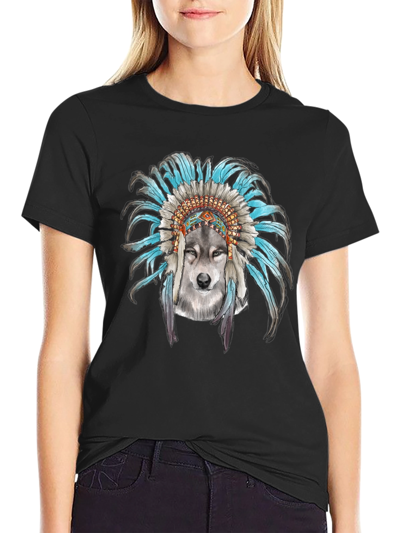 Wolf Headdress Graphic Tee - Cool Mens T-Shirt