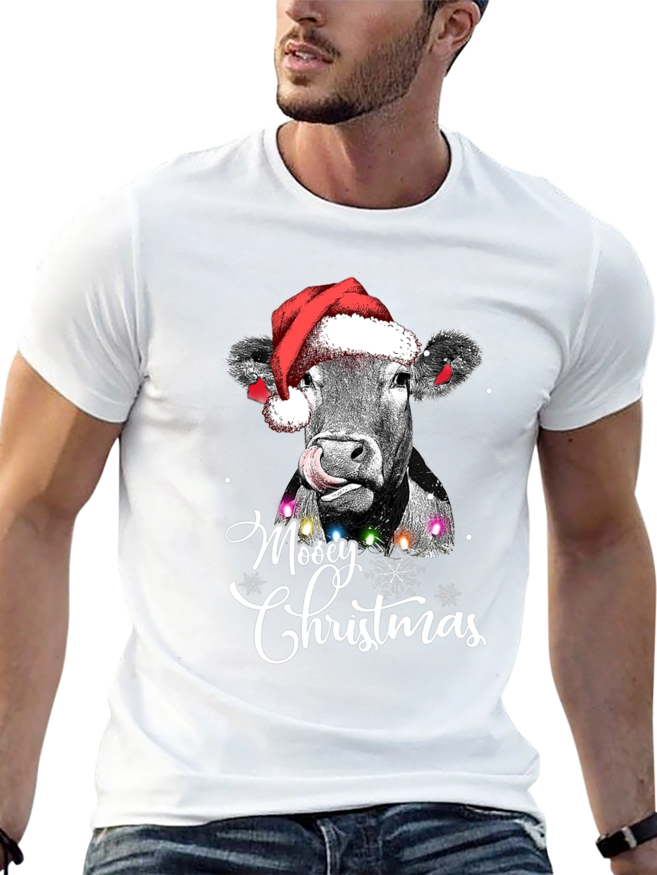 Moosey Christmas Cow Holiday Graphic Tee
