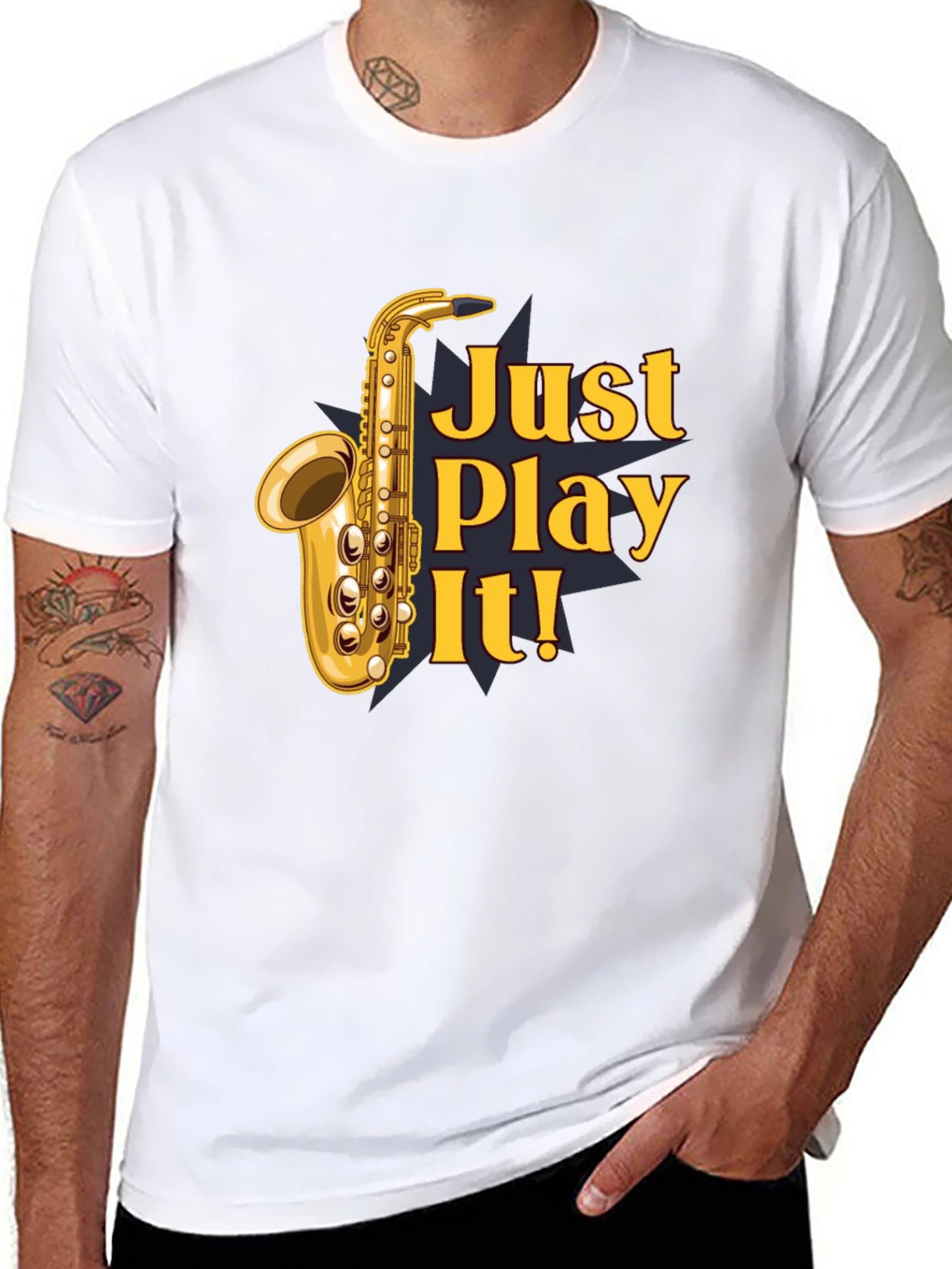 Just Play It! Saxophone Graphic T-Shirt - Black
