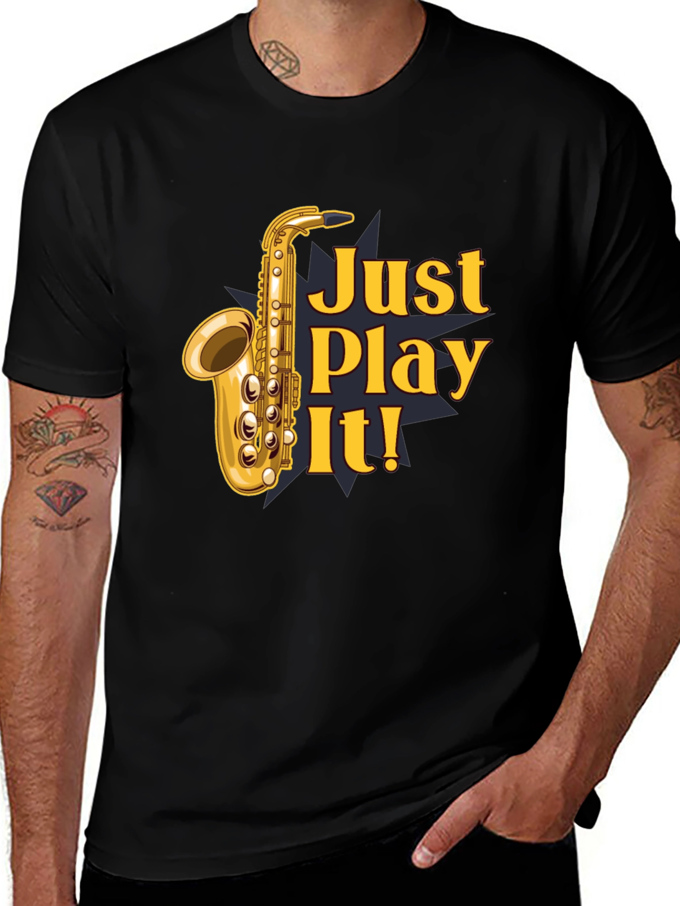 Just Play It! Saxophone Graphic T-Shirt - Black