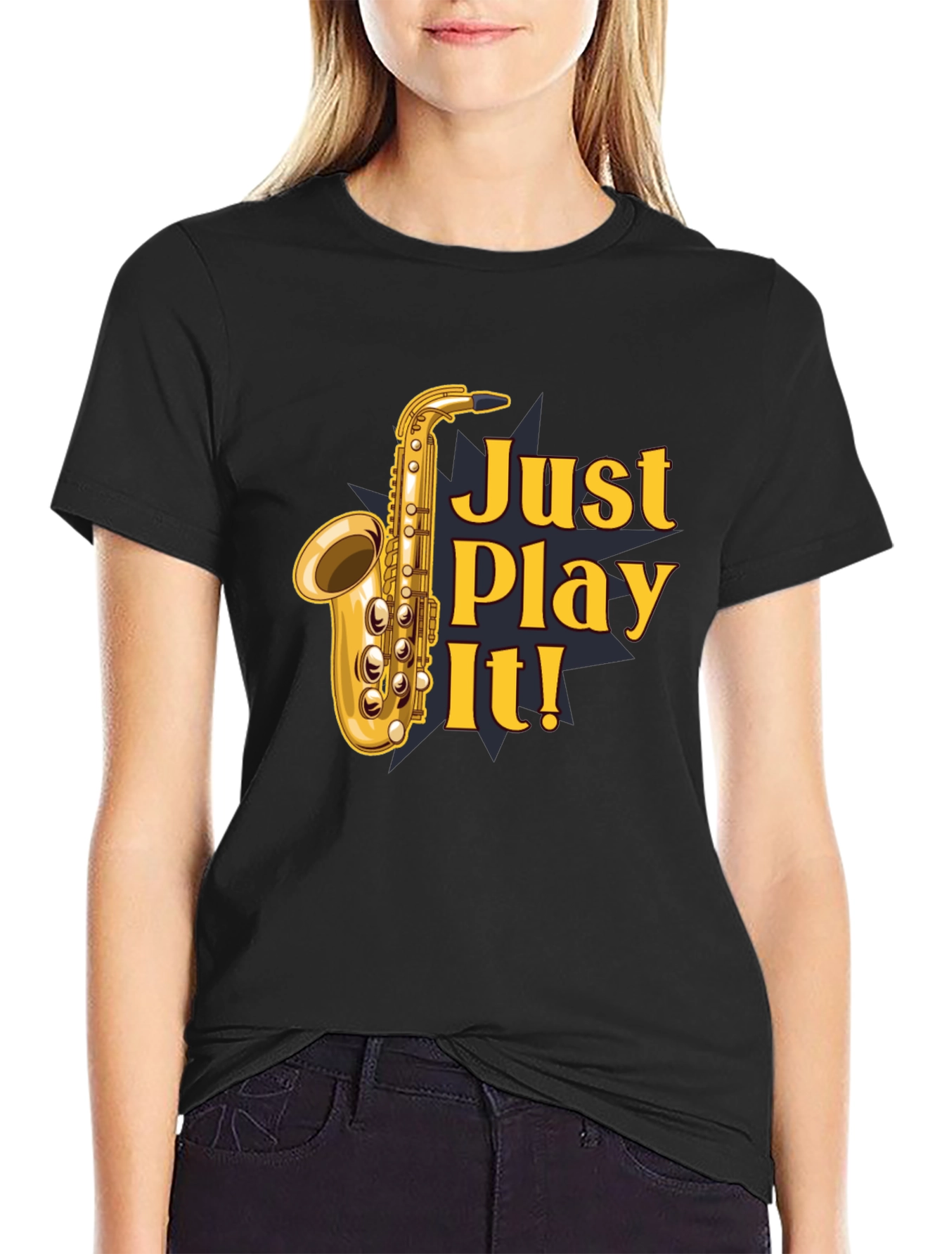Just Play It! Saxophone Graphic T-Shirt - Black